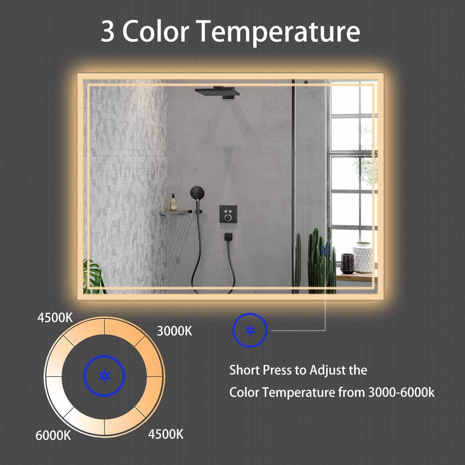 60x36 Inch LED Bathroom Mirror with Anti-Fog & Dimmable Backlit Lighting - 3 Color Temperatures, CRI>90, Memory Function, Shatter-Proof, ETL Certified - Perfect for Modern Vanity, Spa-Like Bathroom & Makeup Application