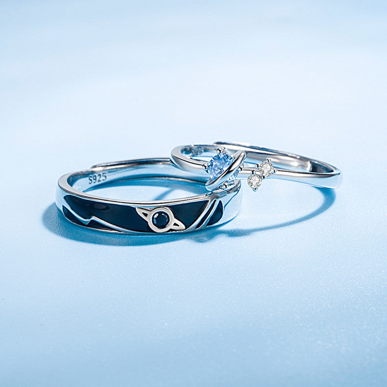 Dream Planet Couple Rings - Stylish Matching Wedding Bands for Him & Her - Sterling Silver or Gold Plated Promise Rings - Perfect for Anniversaries, Engagements and Romantic Gifts