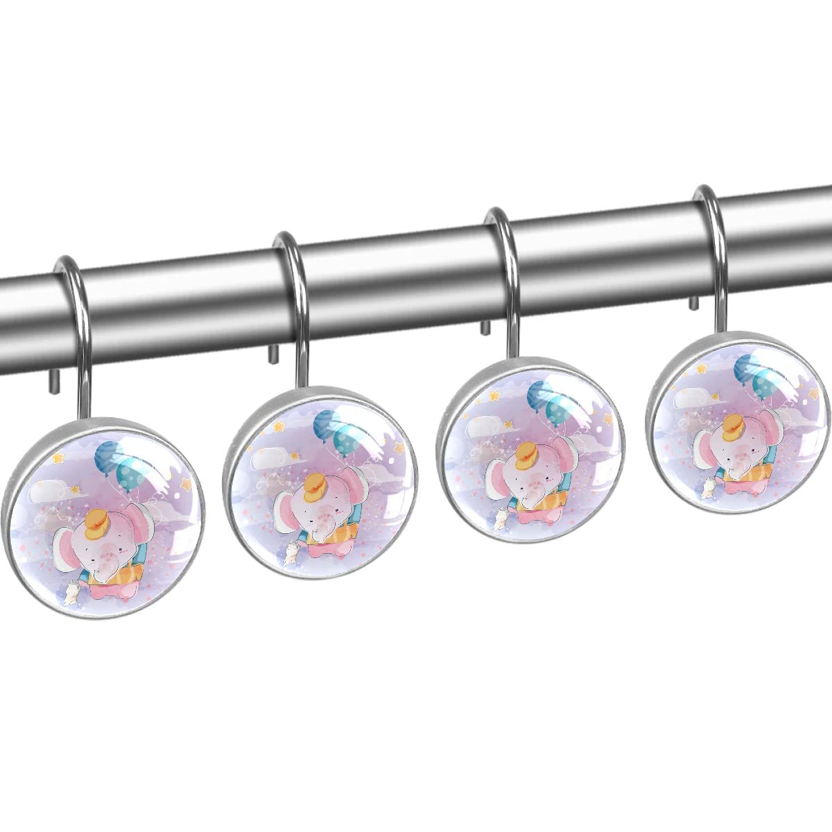 12 PCS Cute Cartoon Elephant Shower Curtain Hooks - Waterproof Bathroom Decor for Kids & Adults - Perfect for Bathroom, Nursery, and Dorm Room Decorations