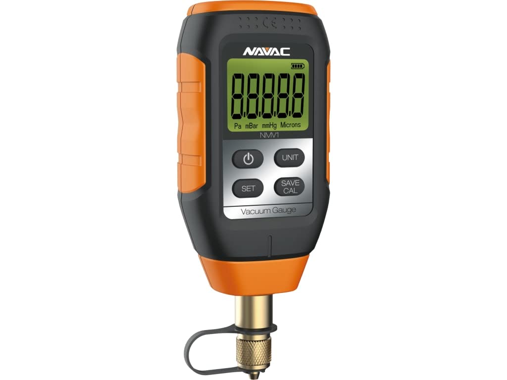NAVAC NMV1 Digital Micron Vacuum Gauge for HVAC Systems - Professional Vacuum Tester with Level Alarm, Leak Detection & Large Backlit Display - Ideal for AC Repair, Refrigeration Maintenance & HVAC Diagnostics
