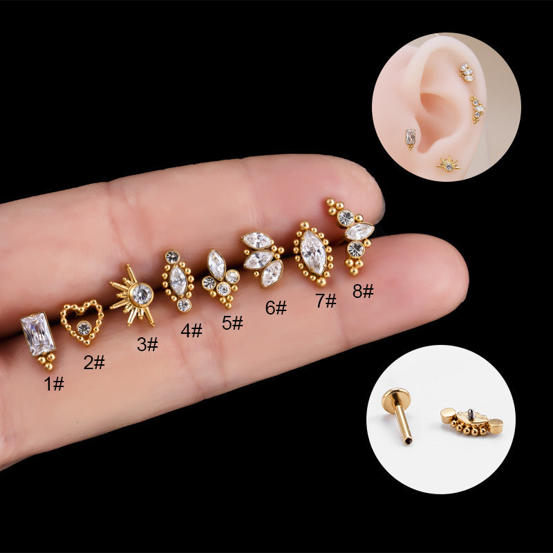 16G Stainless Steel Crown Heart Threaded Flat Back Labret Piercing Jewelry | HSPJ527 | Perfect for Cartilage, Lip, Nose & Ear Piercings