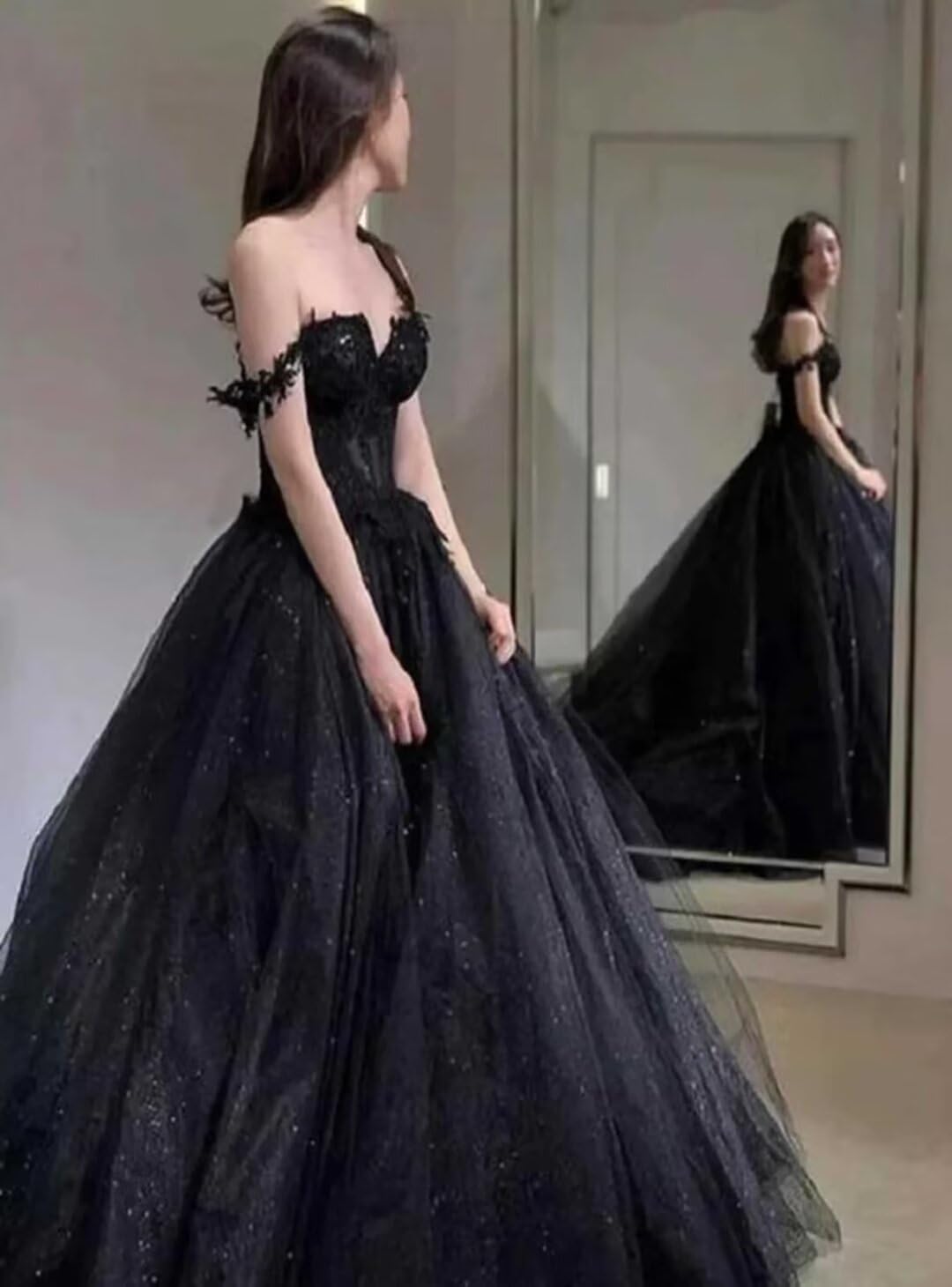 Gothic Black Wedding Dress for Bride - Off Shoulder Tulle Bridal Gown for Women | Gothic Wedding, Vampire Bride, Dark Romance Ceremony