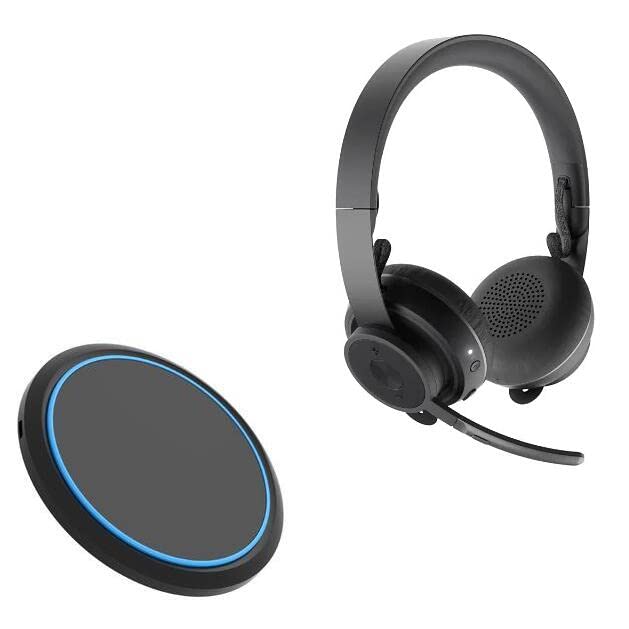 BoxWave SwiftCharge 15W Qi Wireless Charger Compatible with Logitech Zone Wireless Headset - Fast Circular Desktop Charging Pad (Jet Black) for Office, Home & Gaming Setup