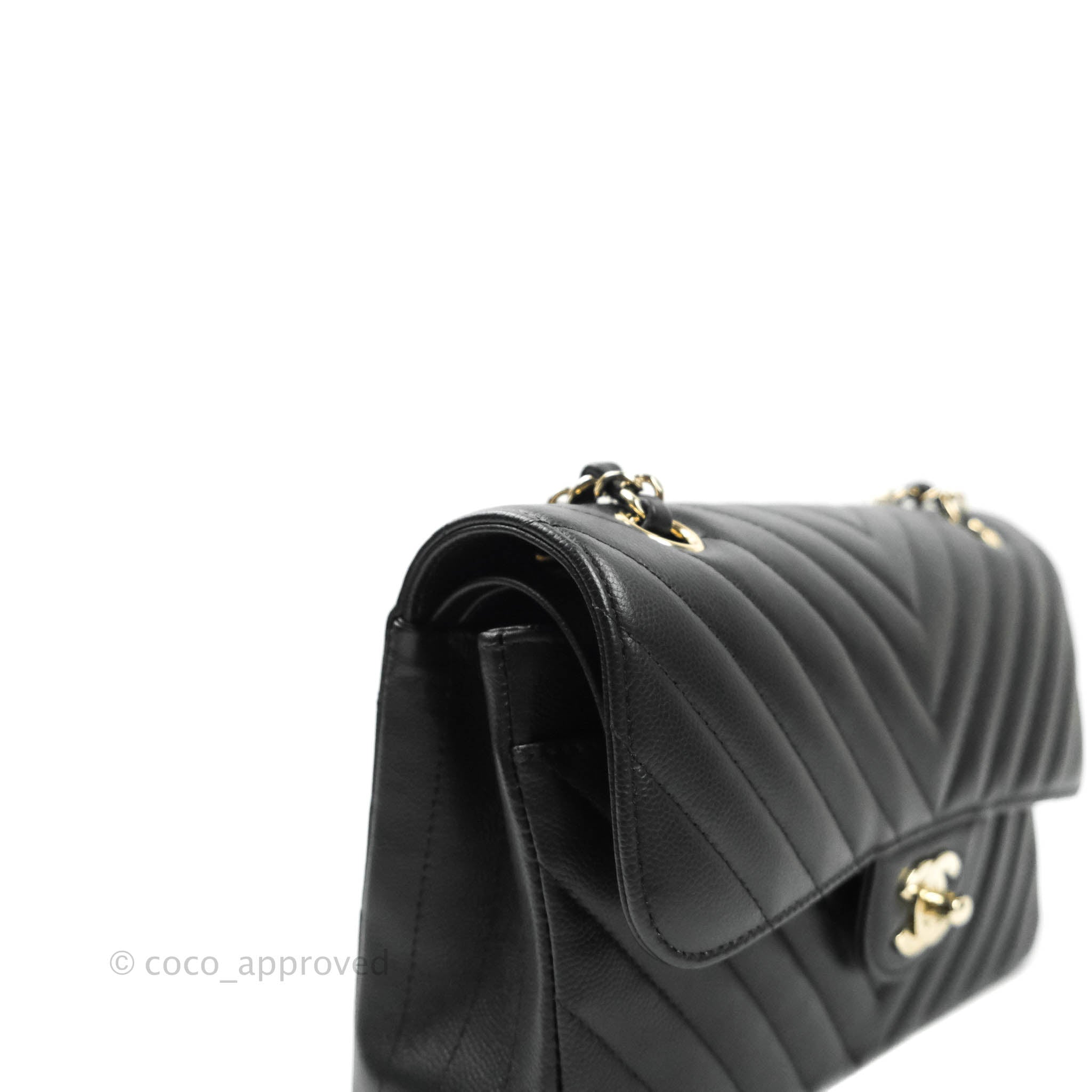 Chanel Classic Chevron Small Medium Double Flap Bag Black Caviar Leather Gold Hardware - Luxury Handbag for Women, Perfect for Parties, Work & Everyday Use