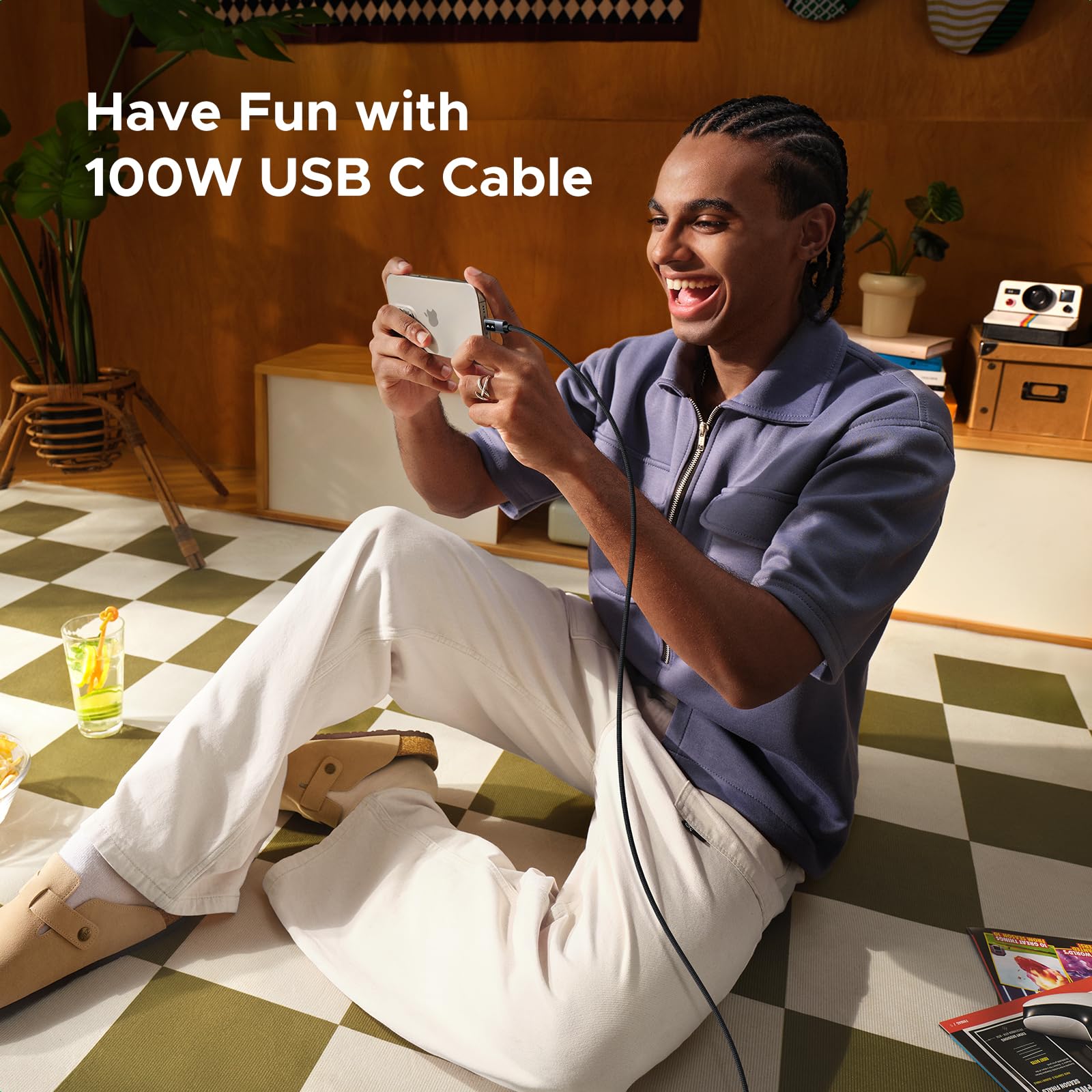 UGREEN 6.6FT USB C to USB C Cable 100W Fast Charging Cable - Type C Charger with LED Display for iPhone 16 Series, MacBook, iPad, Galaxy S24 - Perfect for Home, Office & Travel Charging Needs (Black)