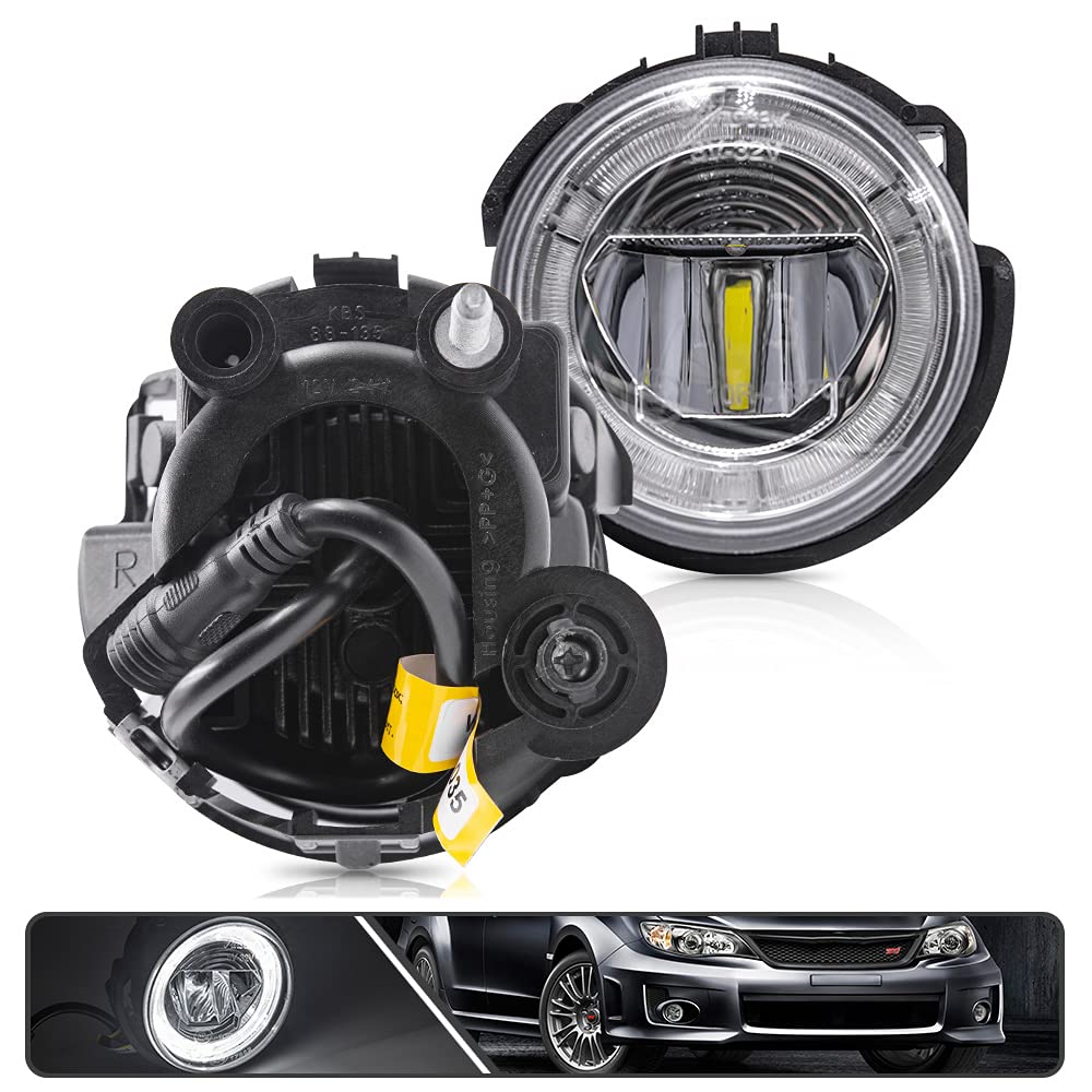 2Pcs LED Fog Lights & DRL Lights for Subaru Forester 2009-2013, Impreza WRX STI 2008-2010 - Xenon White LED Halo Ring Daytime Running Lamps - Perfect for Night Driving & Off-Road Adventures