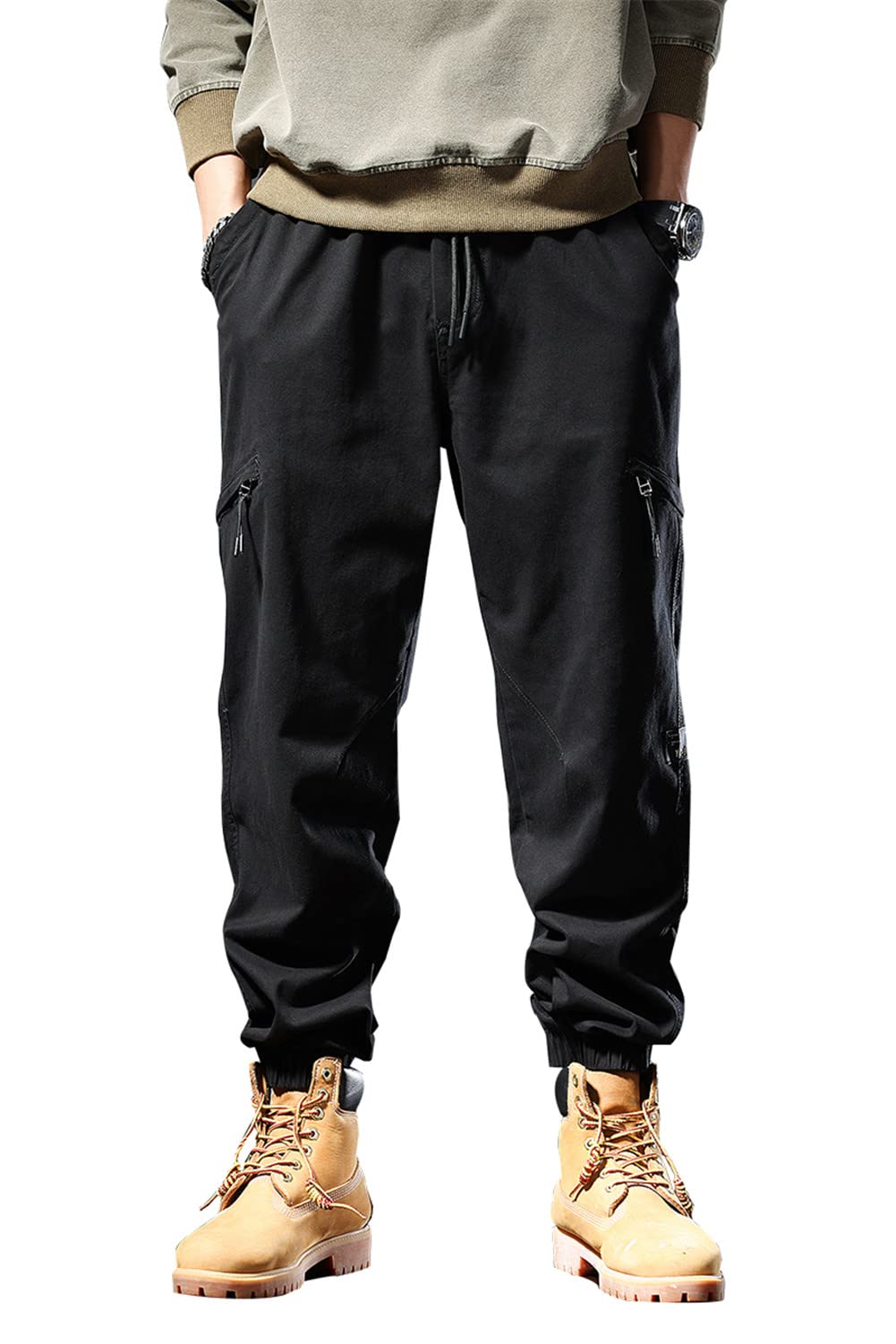 LUOBANIU Men's Tactical Cargo Pants - Stretch Work Pants with Elastic Waist & Drawstring, Multiple Pockets for Outdoor Hiking, Camping & Casual Wear