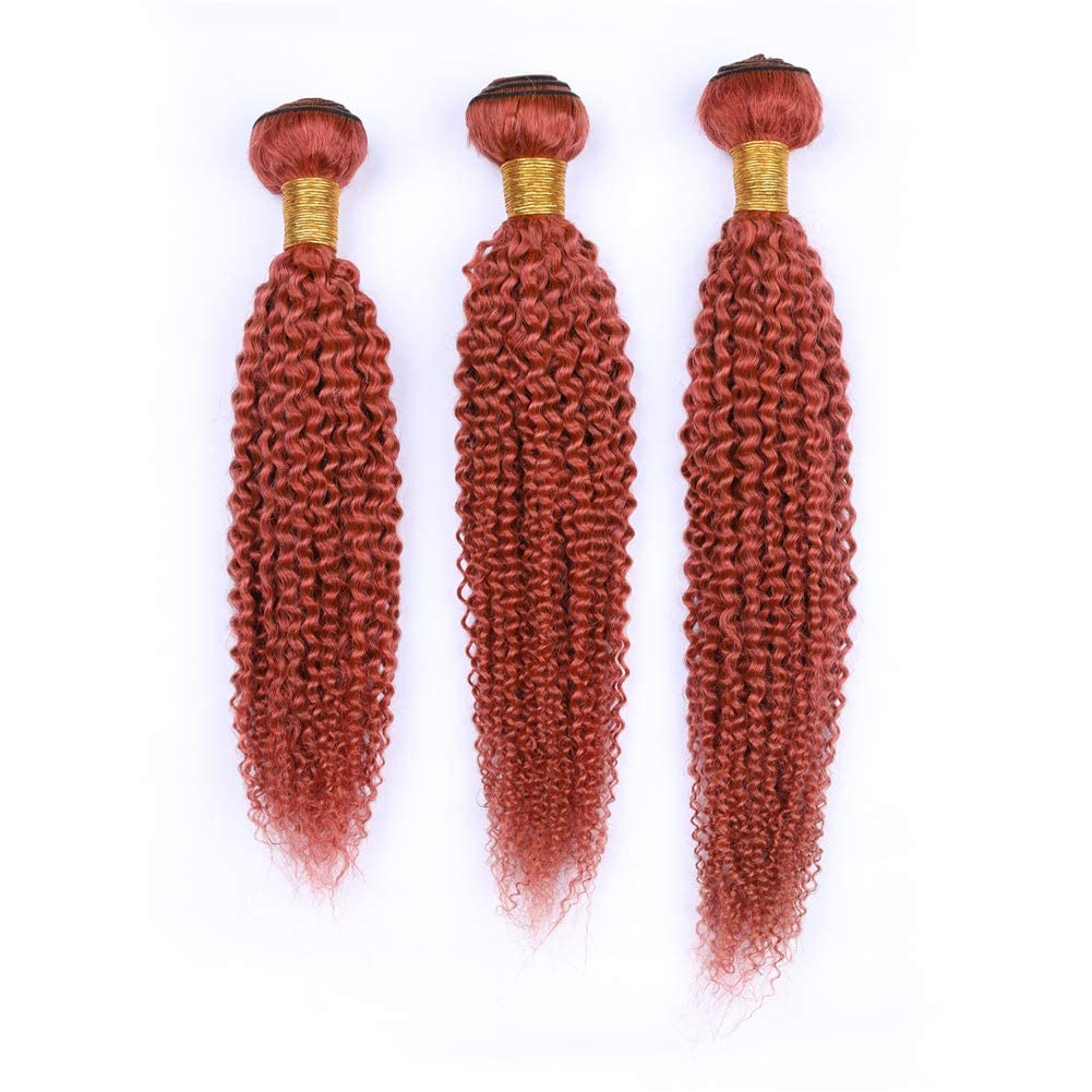 Dark Orange Brazilian Virgin Hair Weaves - 300g Kinky Curly Human Hair Extensions (3 Bundles, 10-30 Inch, #350 Color) for Afro Hairstyles & Protective Styling | Perfect for Daily Wear, Parties & Special Occasions