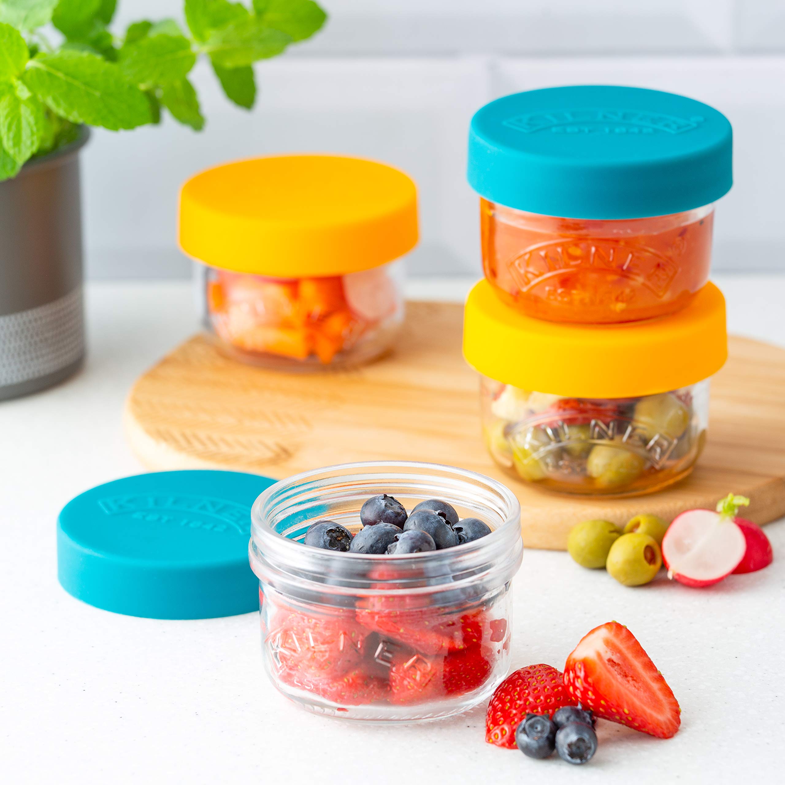 Kilner 2-Pack Glass Storage Jars with Leak-Proof Silicone Lids - 0.125L (4.2oz) Each - Airtight Food Containers for Seeds, Nuts, Dried Fruits, Veggies & Snacks - Perfect for Kitchen Pantry Organization & Meal Prep Storage
