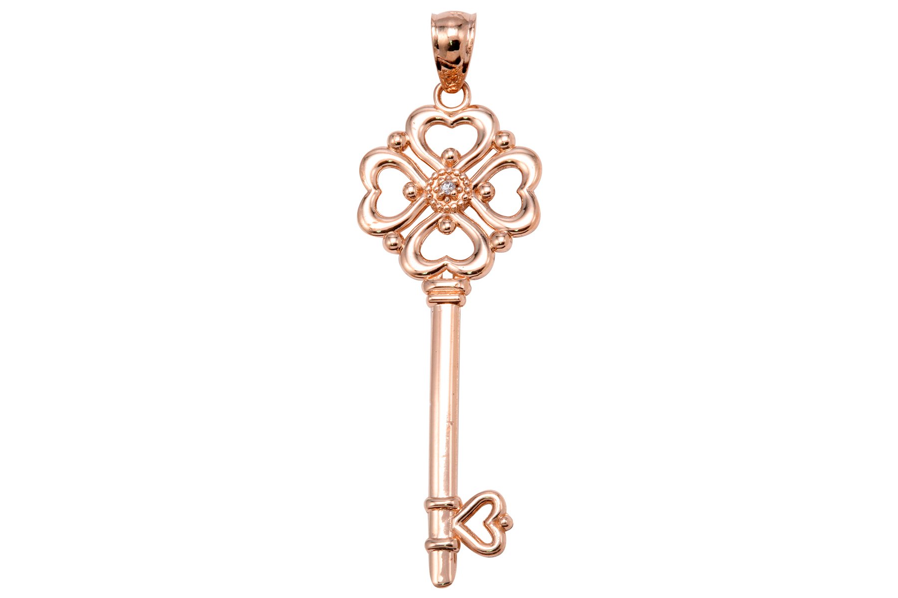 10K Rose Gold Heart Key Pendant Necklace - Elegant Jewelry Gift for Women, Valentine's Day, Anniversary & Special Occasions