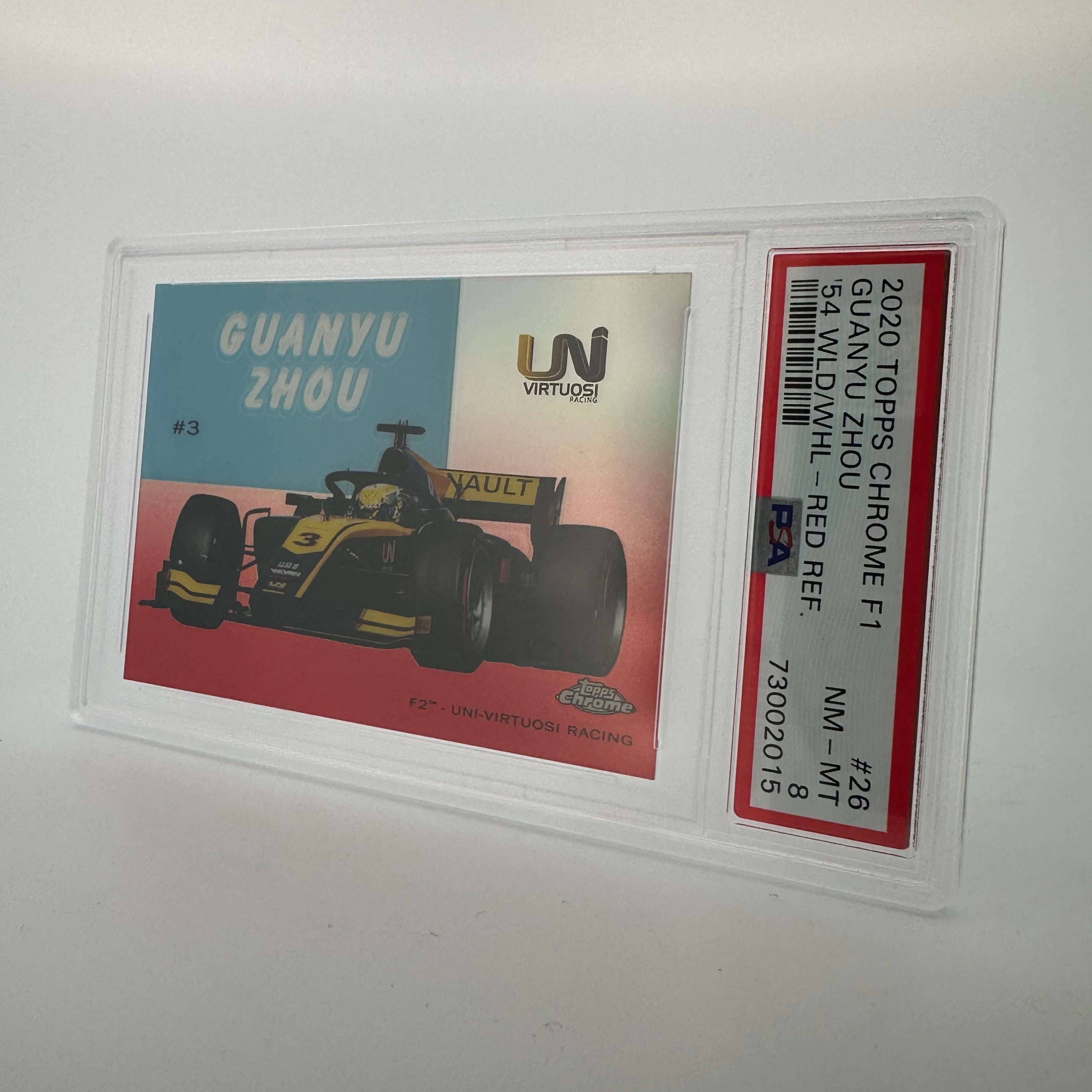 PSA 8 2002 Guanyu Zhou World On Wheels #54W 26 Red Refractor Racing Card - Perfect for F1 Collectors & Motorsport Memorabilia Displays
