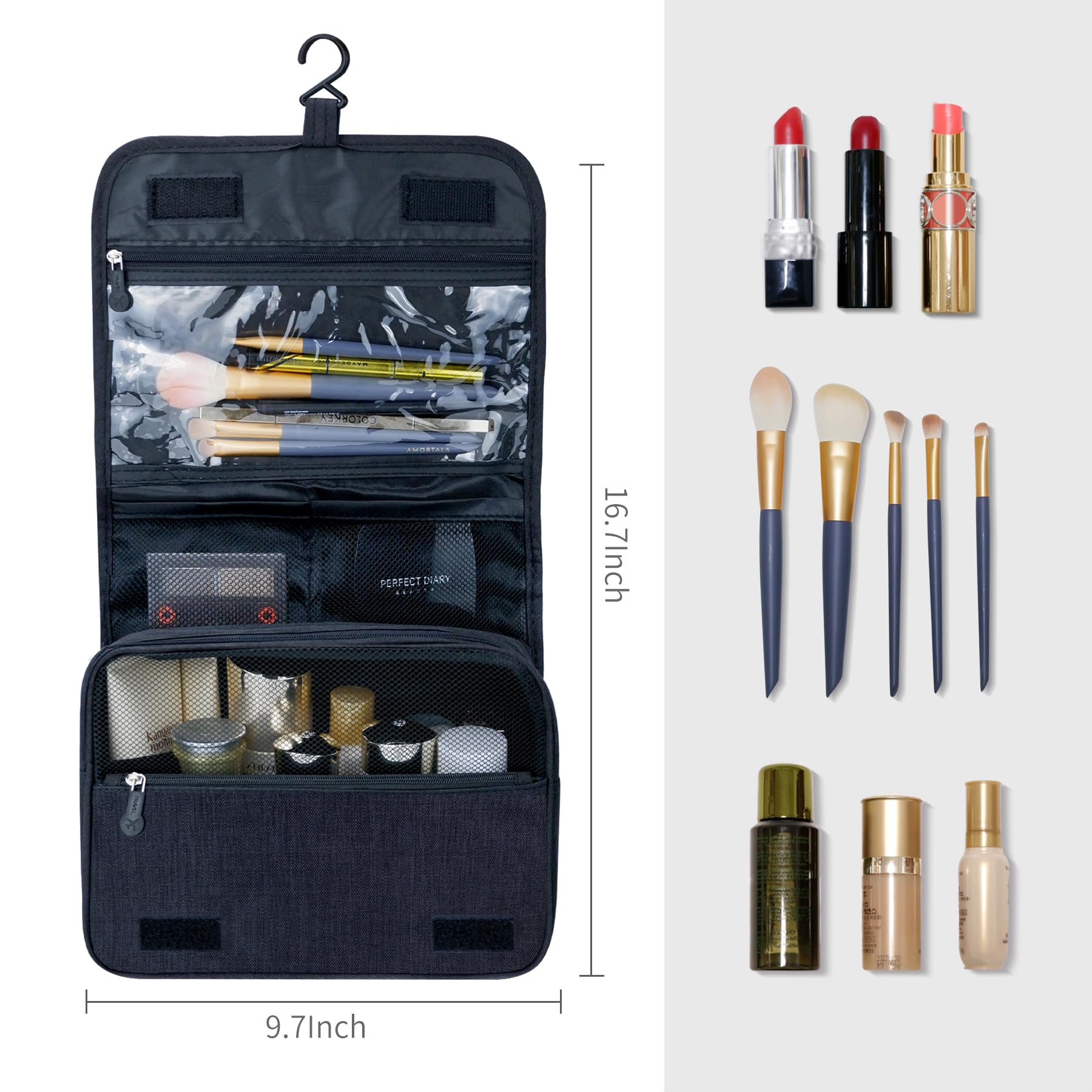 Large Waterproof Hanging Toiletry Bag for Travel - TSA Approved Clear Cosmetic Organizer with Zippers for Men & Women - Perfect for Carry-On, Airplane, Gym & Bathroom Essentials