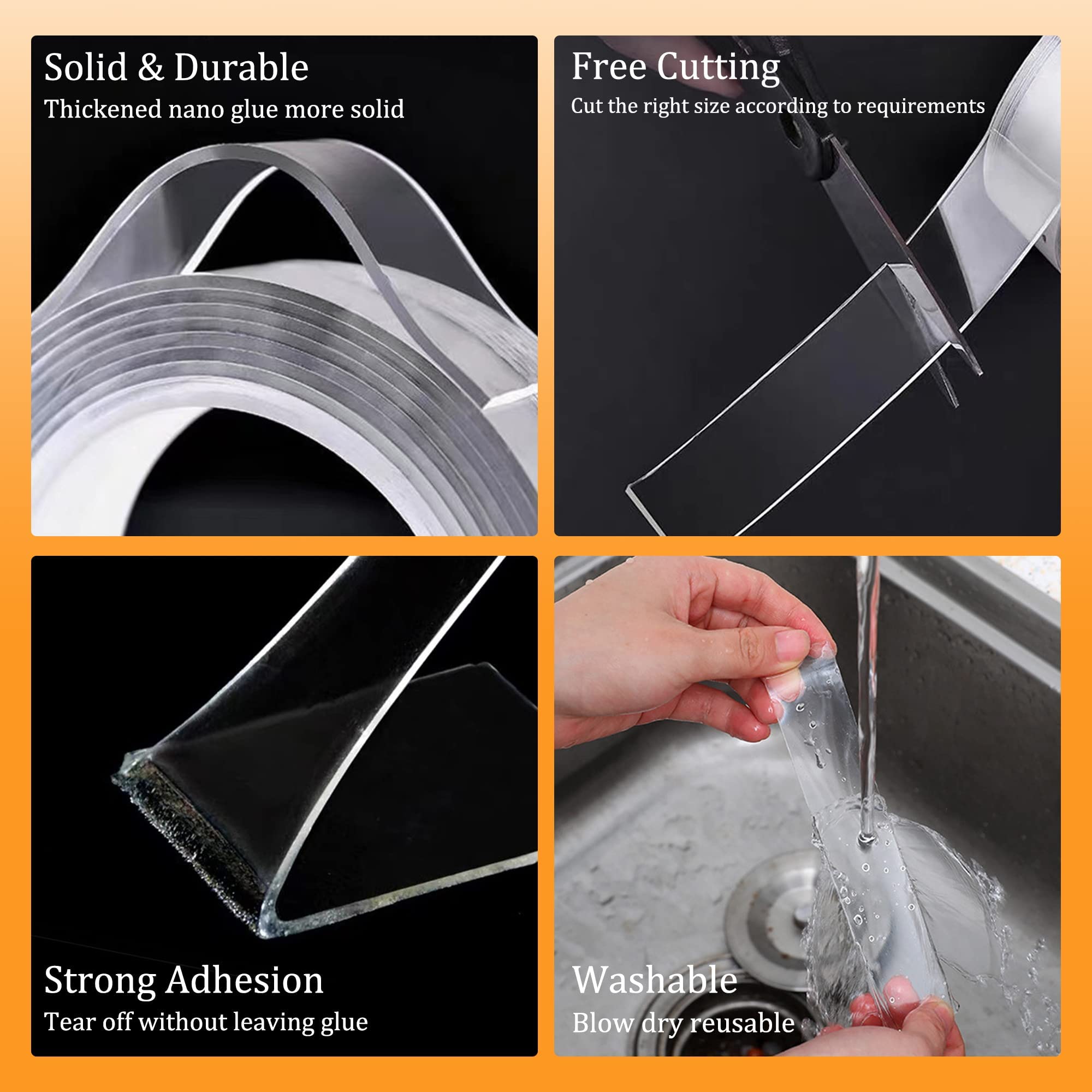 Double Sided Tape Heavy Duty - Removable Wall Mounting Tape for Posters, Pictures & Wall Decor - Washable & Traceless Adhesive (1.18in x 6.5ft) - Perfect for Home, Office & Dorm Room Decorations