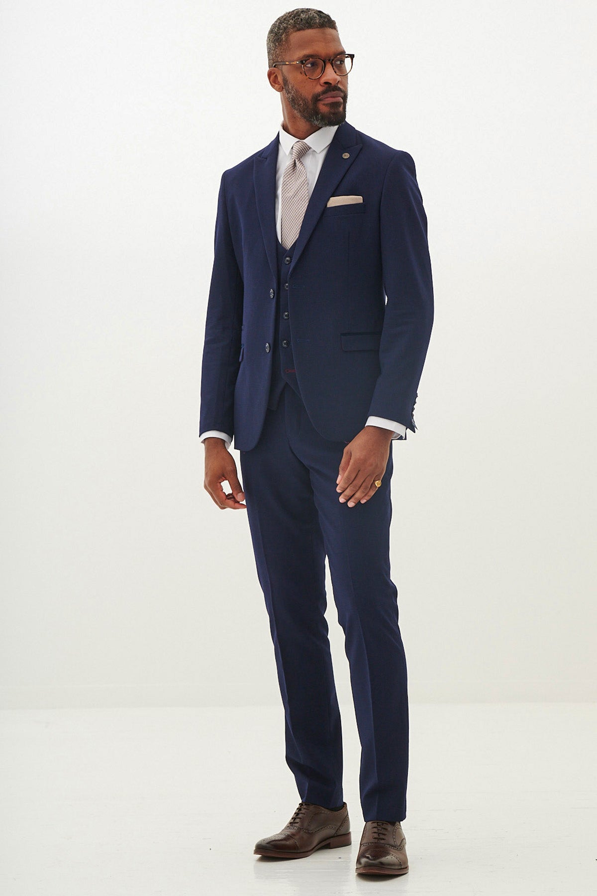 BROMLEY Navy Check Three Piece Suit for Men | Classic Business & Formal Attire | Perfect for Weddings, Office & Special Events