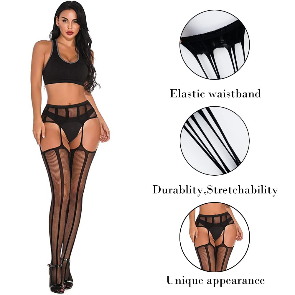 Sexy Women's Garter Belt with Fishnet Stockings - High Waisted Suspender Pantyhose for Lingerie, Boudoir & Special Occasions