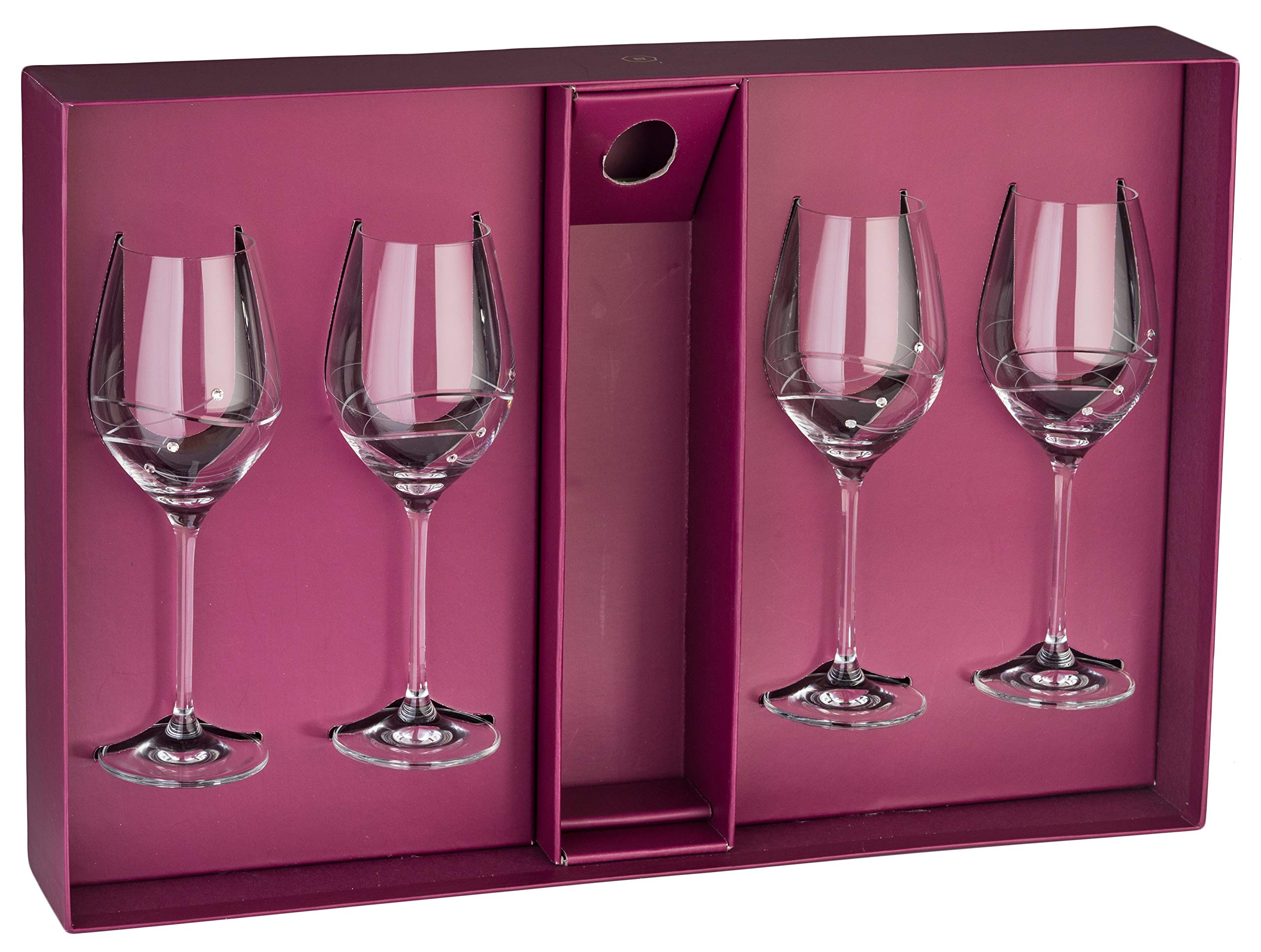 Barski Handmade Crystal Wine Glasses Set of 4 - 12.5 oz European Glassware with Diamond Accents & Customizable Center for Wine Bottles - Elegant Dinner Party, Wedding Gift & Home Bar Decor