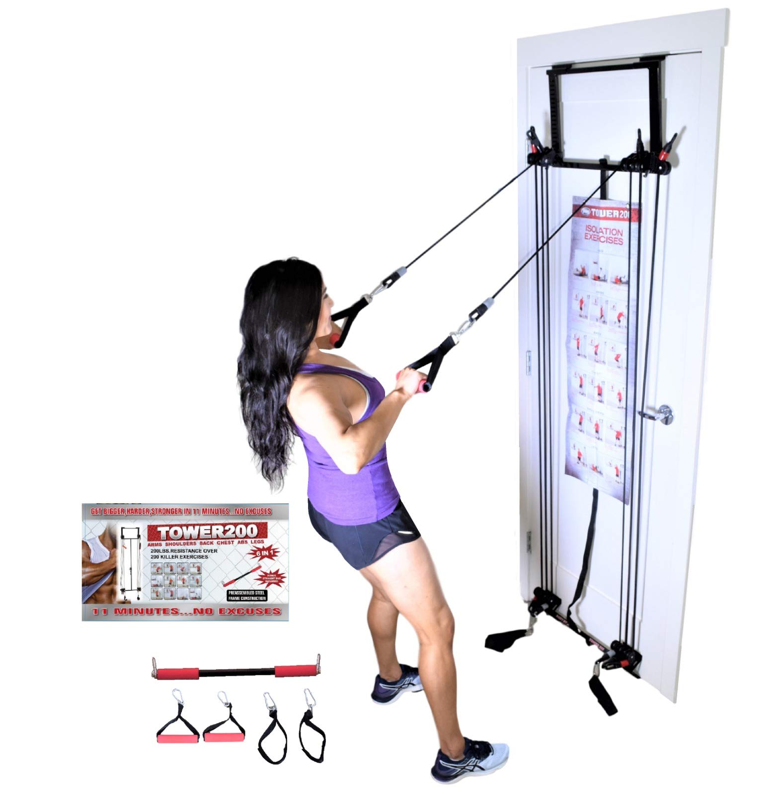 Complete Door Gym Full Body Workout System - Heavy Duty Home Fitness Equipment with Resistance Bands, Straight Bar, Hand Grips & Ankle Straps - Perfect for Strength Training, Pull Ups & Home Exercises (Includes DVD & Chart) - Ideal for Small Spaces, Apartments & Travel Workouts