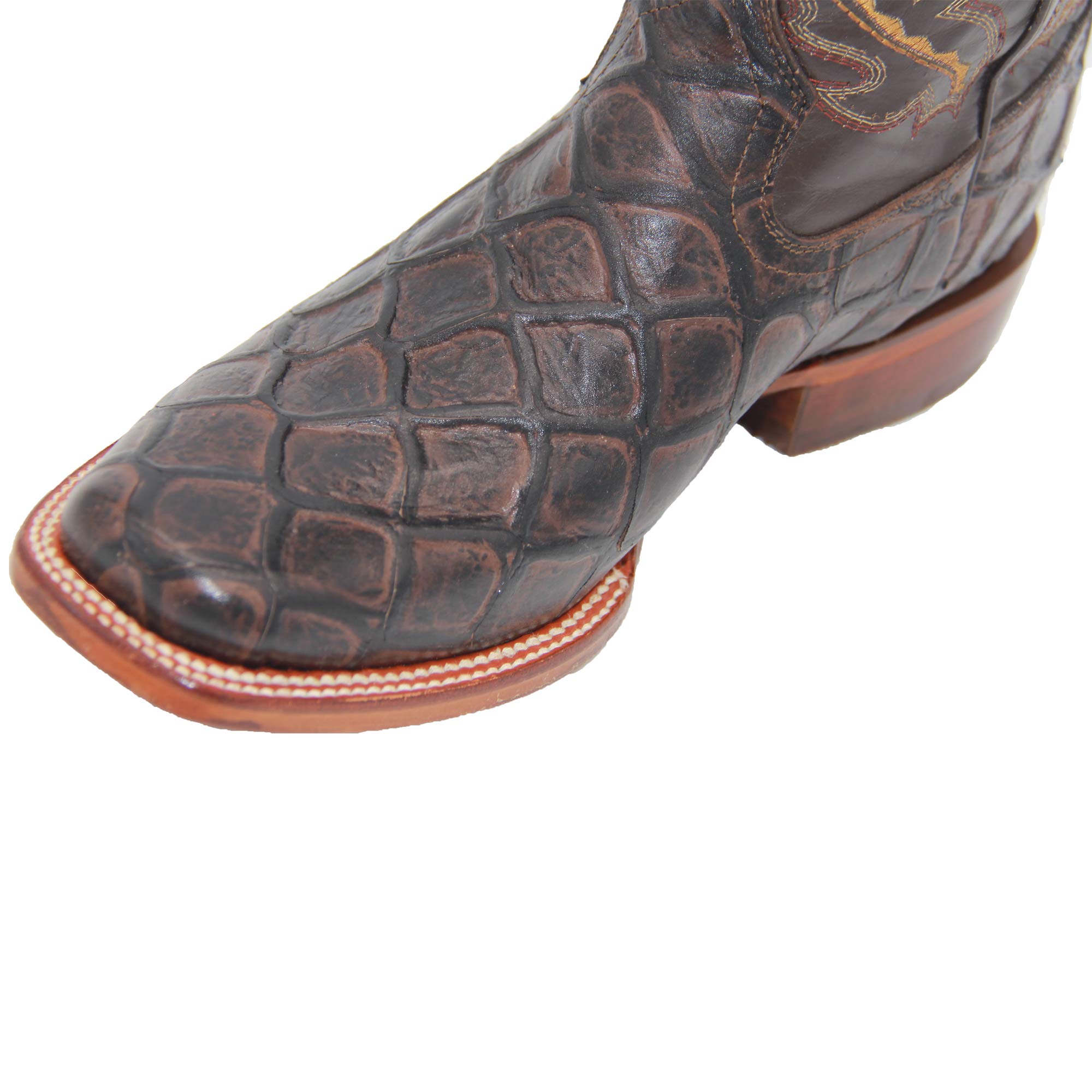 Western Shops Men’s Leather Pirarucu Fish Print Cowboy Boots – Durable & Stylish for Rodeo, Country Dance & Outdoor Adventures