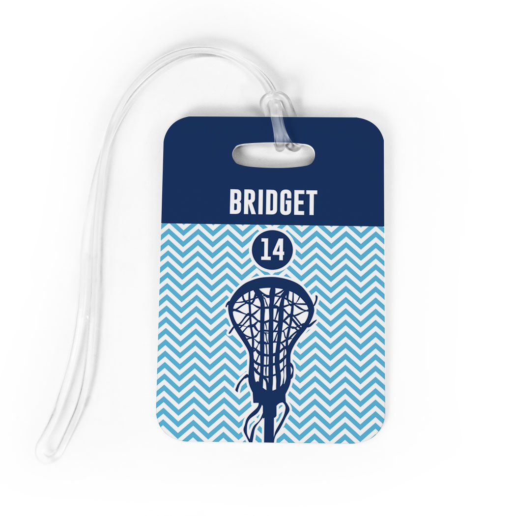 Personalized Girls Lacrosse Bag Tag with Chevron Lax Stick Design - Medium Size Carolina Blue - Perfect for Team Gear, Travel Luggage & Sports Equipment Identification