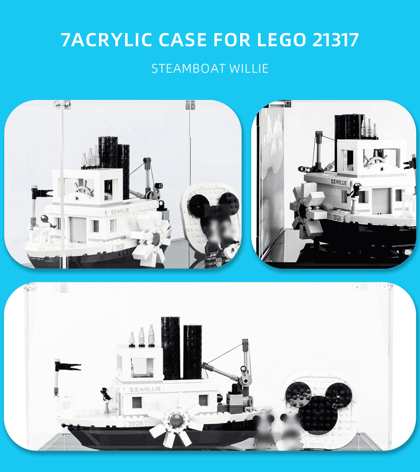 LEGO Ideas Steamboat Willie 21317 Display Case - Premium Acrylic Showcase for Collectible LEGO Sets - Perfect for Home Decor, Office Display & Gift Giving