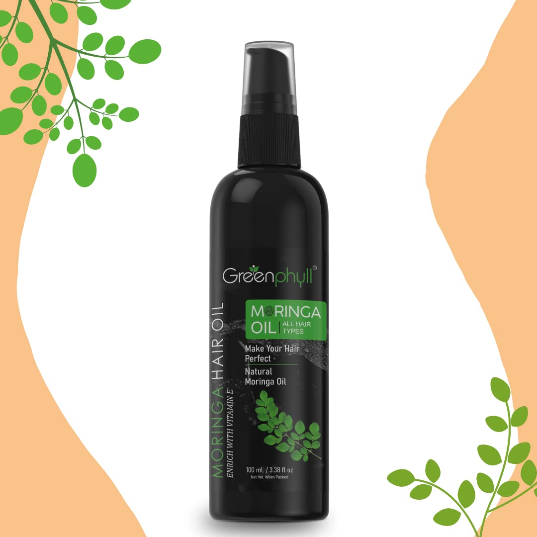 Organic Greenphyll Moringa Hair Oil with Natural Moringa Extract - Promotes Hair Growth & Reduces Hair Fall (100ml) - Perfect for Dry, Damaged Hair & Scalp Nourishment