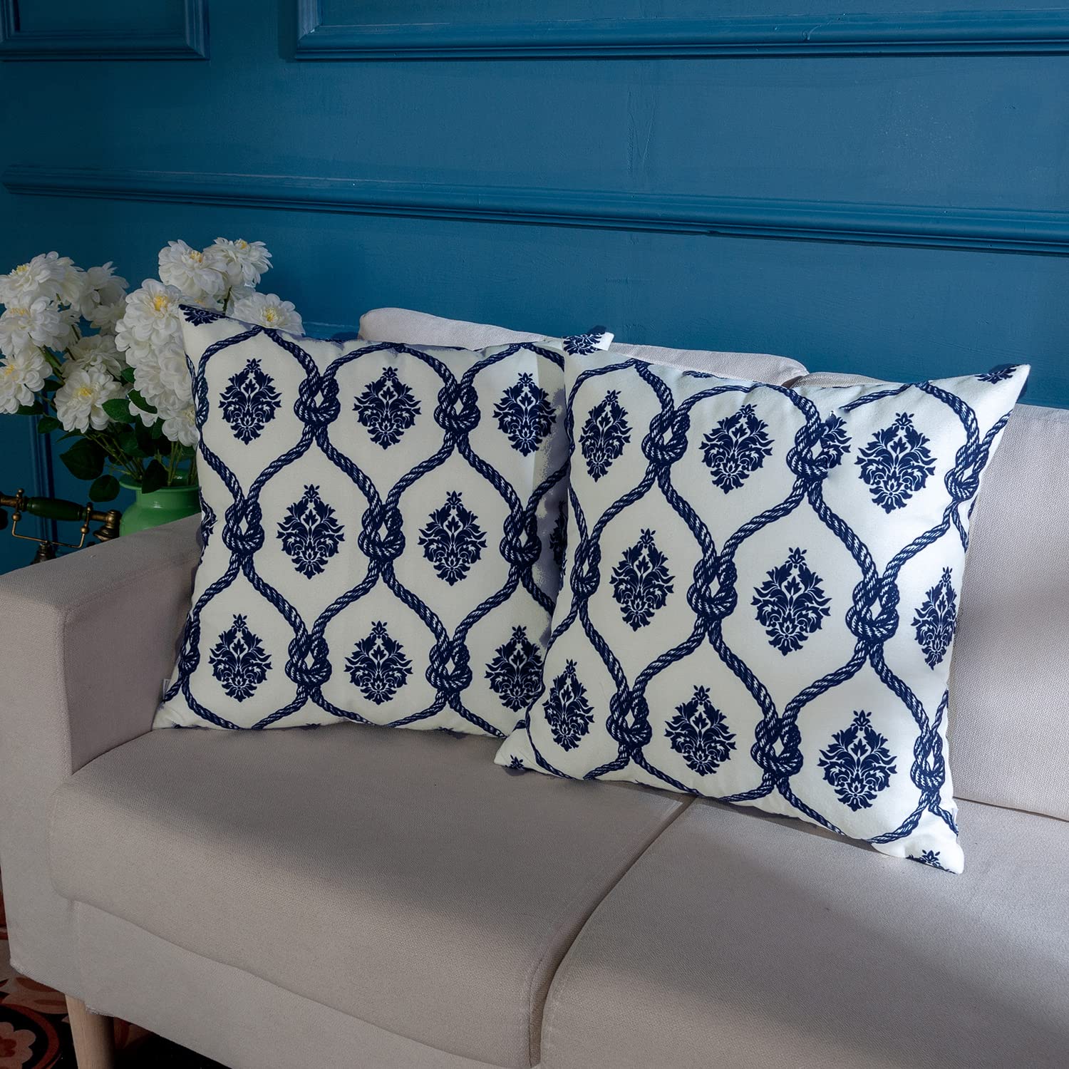 Navy Blue Plush Throw Pillow Covers 20x20 Inches - Soft Modern Boho Farmhouse Decor, Set of 2 for Sofa, Living Room, Bed & Couch - Perfect for Spring Refresh & Cozy Home Accents