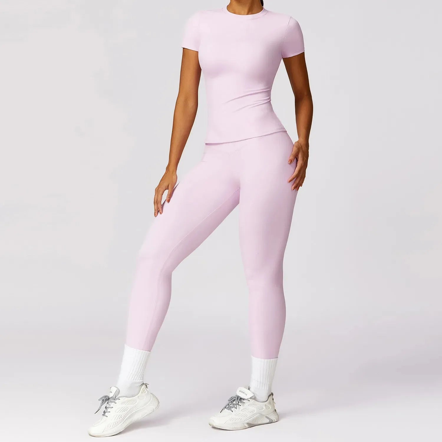 Women's 2-Piece Yoga Set - Short Sleeve Sports Bra & High Waist Gym Leggings - Workout Outfit for Fitness, Yoga & Activewear | Perfect for Gym, Running & Home Exercise
