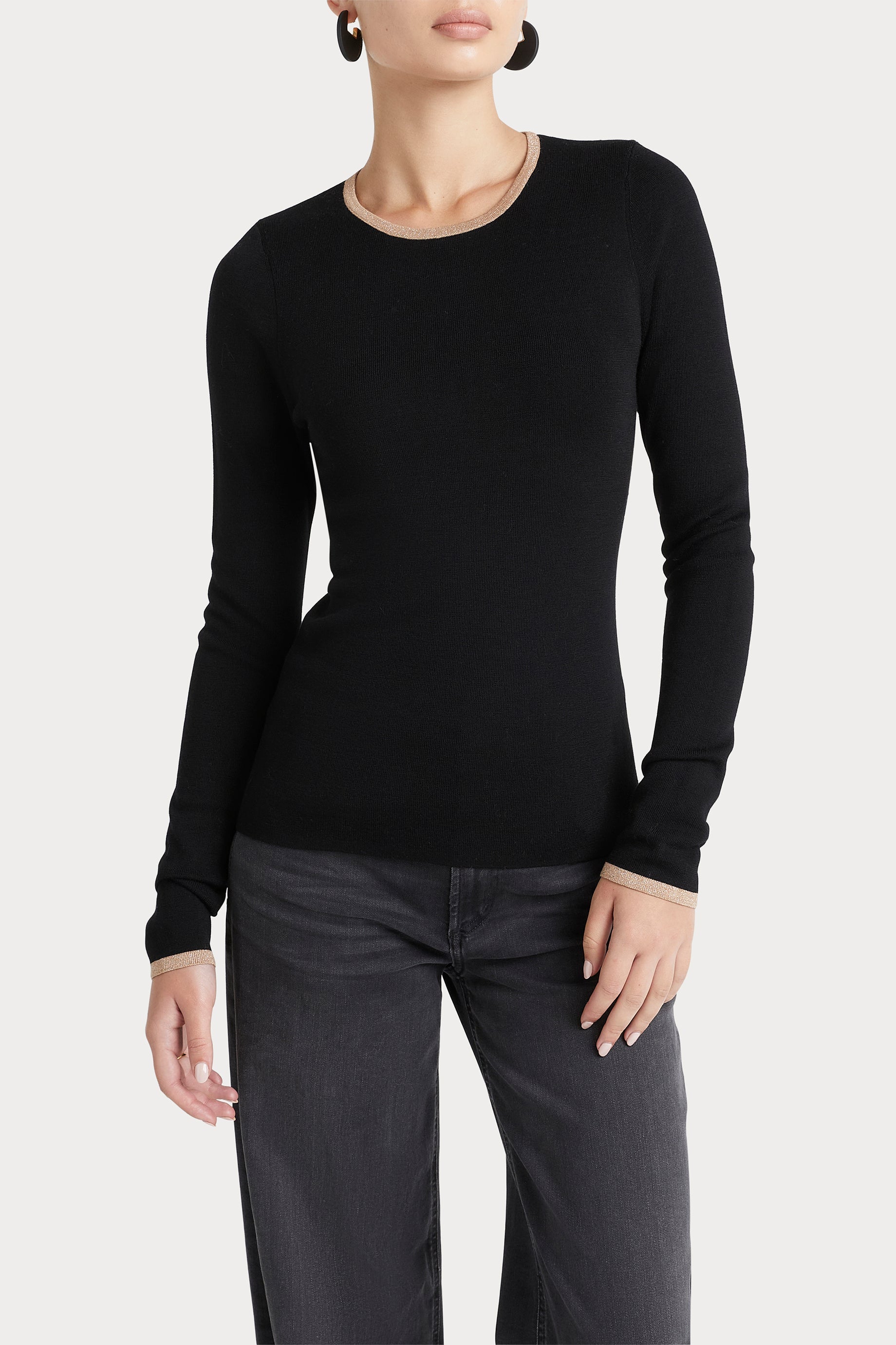 Husk Merino Crew Neck Sweater - Black Striped for Men | Warm & Soft Wool Pullover for Casual Wear & Outdoor Activities