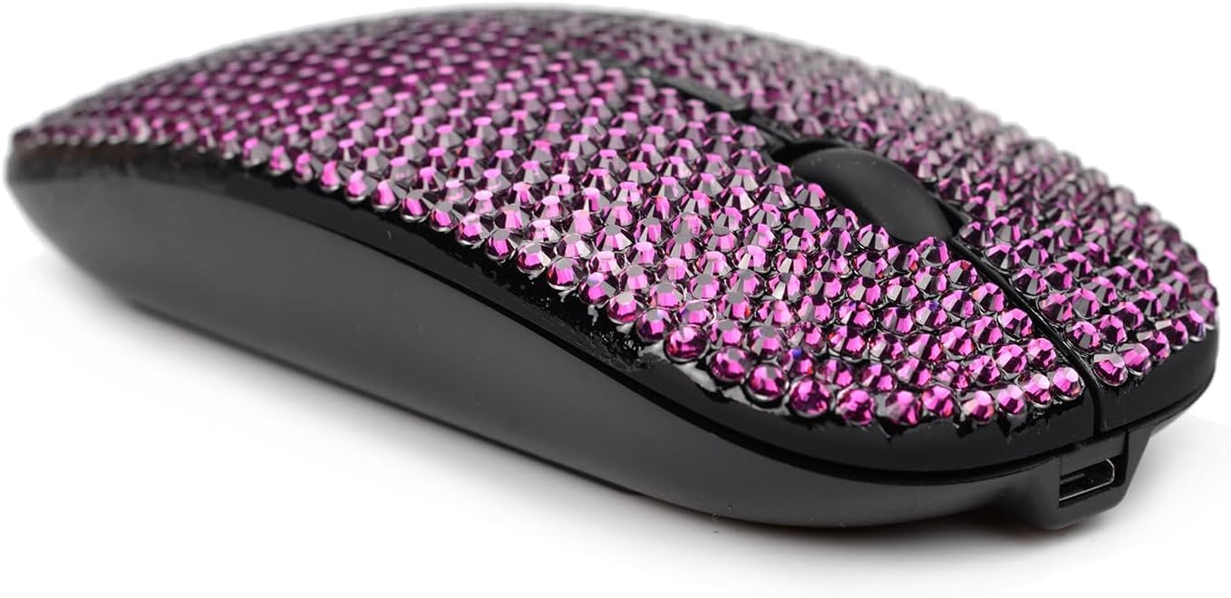 Luxury Bling Crystal Diamond Rhinestone USB Slimline Wireless Mouse - Purple Glamorous Computer Accessory for Women, Office, Home & Gaming Use