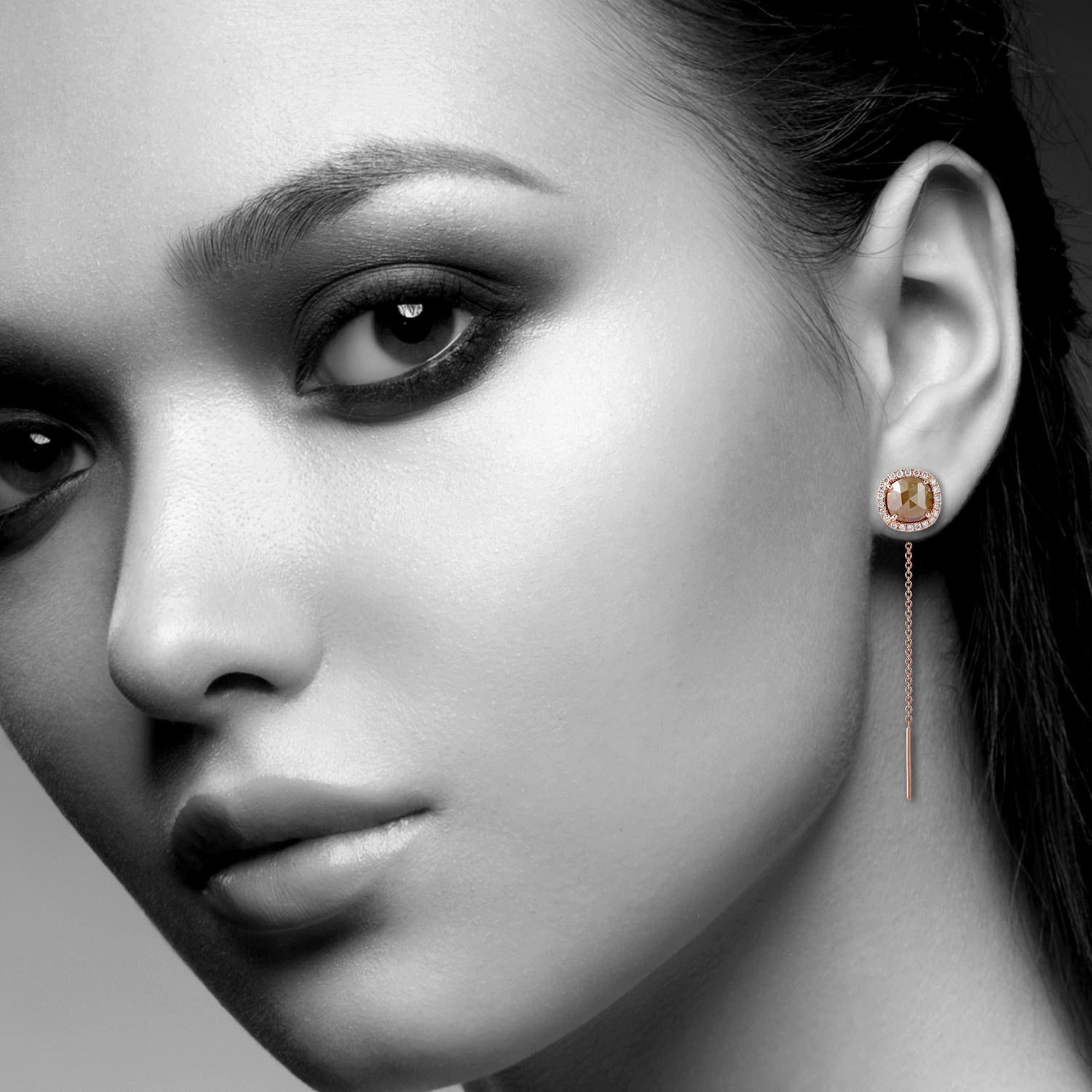 18K Rose Gold Ice Diamond Ear Thread Handmade Jewelry for Women - Elegant Dangling Earrings for Parties, Weddings & Special Occasions