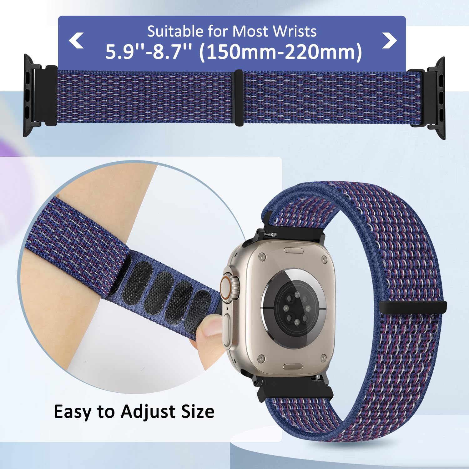 BTTNG Nylon Bands for Apple Watch - Compatible with Ultra/Ultra 2/Series SE 10 9 8 7 6 5 4 3 2 1 (49mm 45mm 44mm 42mm 41mm 40mm 38mm) - Breathable Sport Strap for Men & Women - Perfect for Running, Gym & Outdoor Activities