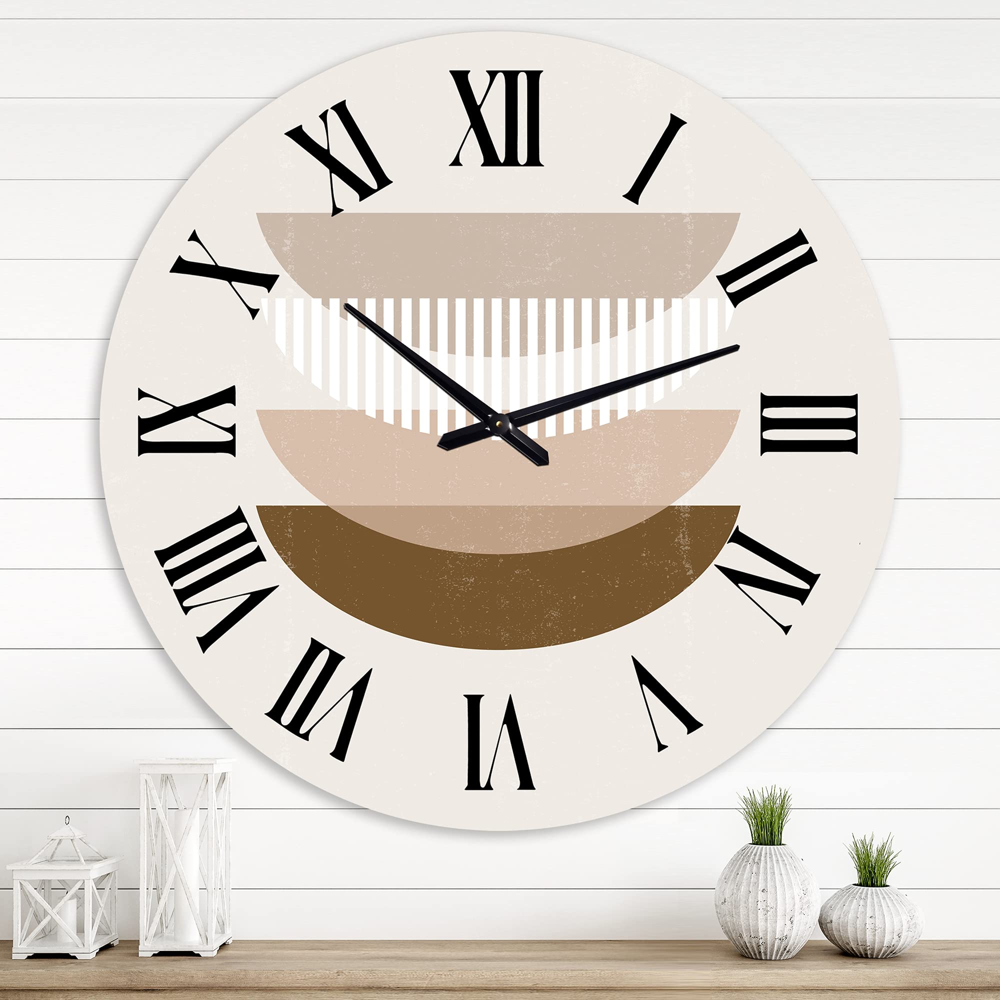 Modern Abstract Sun Moon Geometric Print Wall Clock - Large Fractal Design for Living Room, Bedroom & Office Decor - Perfect for Home, Office & Gift Giving