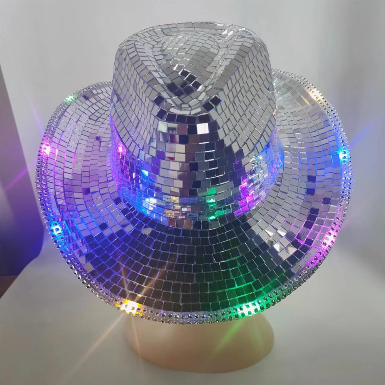 Disco Ball Cowboy Hat for Women & Men - Sparkly Glitter Space Cowgirl Hat with Mirror Ball Design - Perfect for Western Parties, Music Festivals, Raves and Costume Events