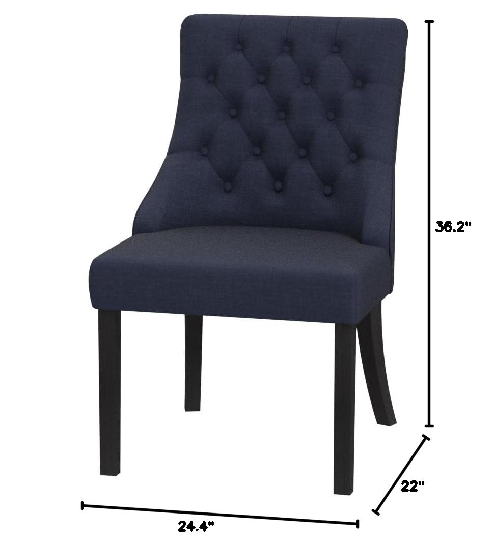 CHITA Farmhouse Tufted Dining Chairs Set of 2 - Modern Upholstered High Back Fabric Dining Room Chairs in Insignia Blue - Perfect for Kitchen, Dining Room & Farmhouse Decor