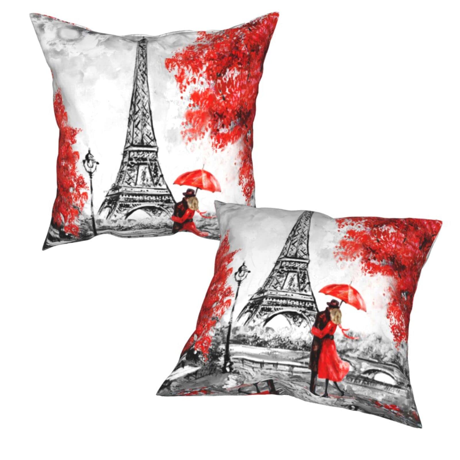 Paris European France Set of 2 Decorative Pillow Covers 20x20 Inches - Modern Sofa Cushion Covers for Living Room, Bedroom, Outdoor & Car - Soft Square Throw Pillow Cases for Home Decor