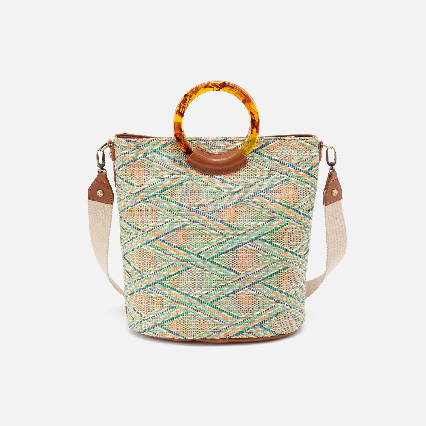 Sheila Natural Straw Bucket Bag - Geo Raffia Crossbody Handbag for Women - Perfect for Beach, Travel, and Summer Outings