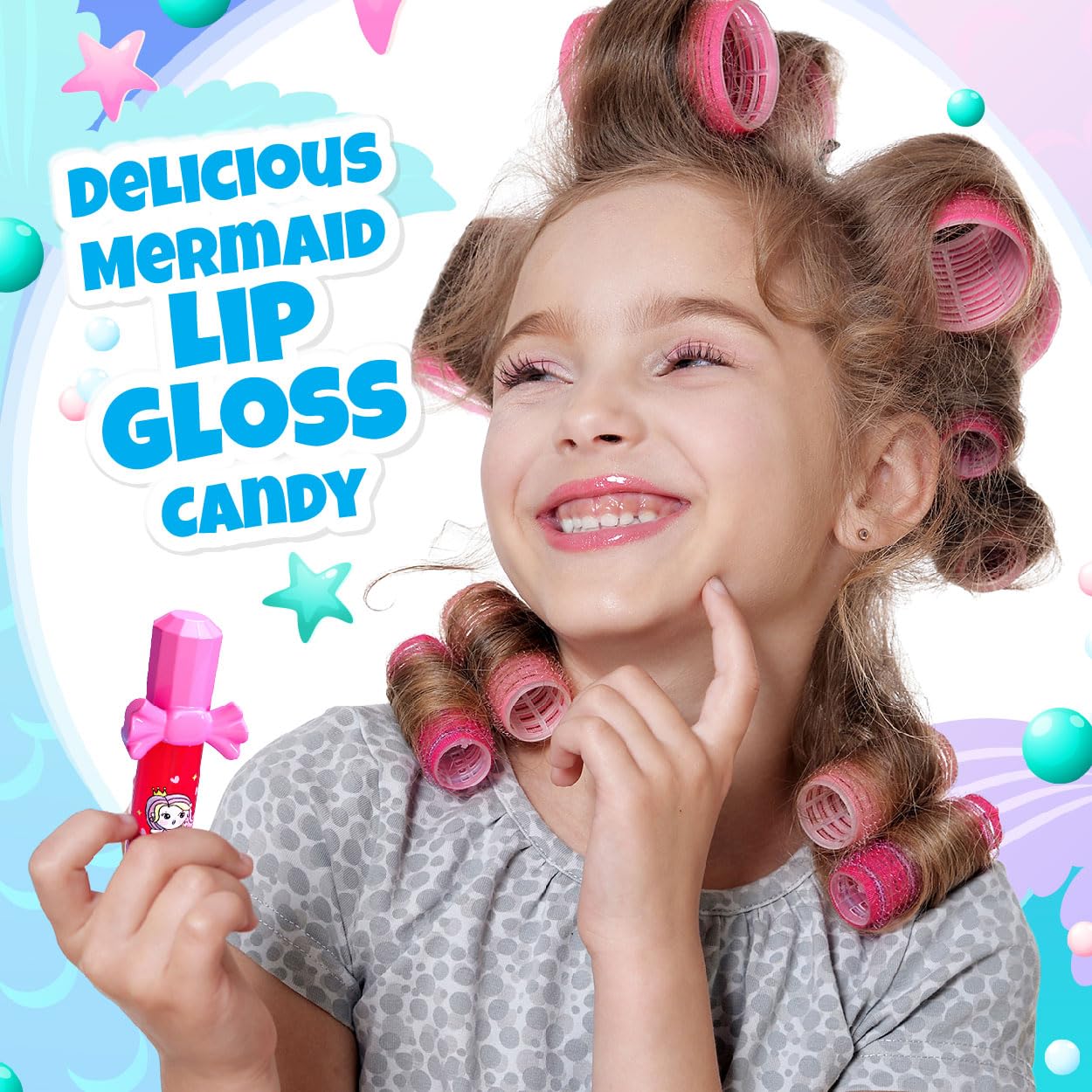 Mermaid Lip Gloss 4-Pack - Strawberry, Grape & Apple Flavors for Beach Party Favors