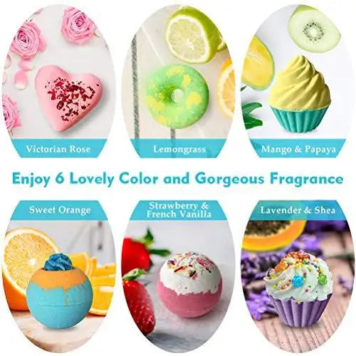 Organic Shea & Cocoa Butter Handmade Bath Bombs Gift Set - 6 Pack Luxury Moisturizing Bath Fizzies for Relaxation, Spa & Self Care Gifts for Women