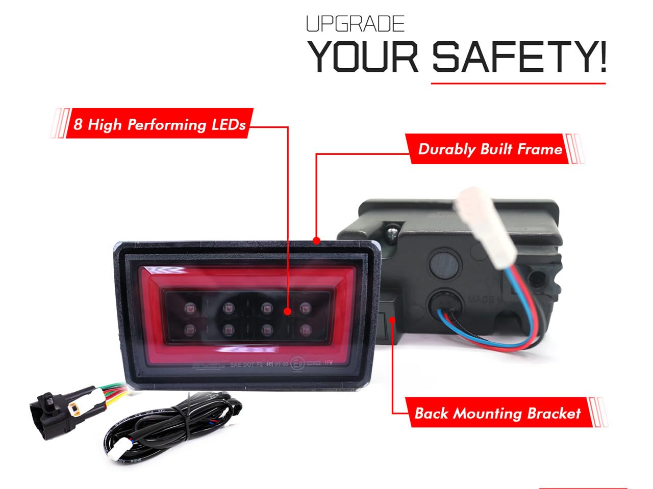 2022-2023 PNP LED Rear Brake Light with Red Bar DRL & Red Base - F1 Style Red Ring (Includes Wire Harness & Mounting Bracket) | Upgrade Your Car's Safety & Style for Night Driving & Racing Enthusiasts