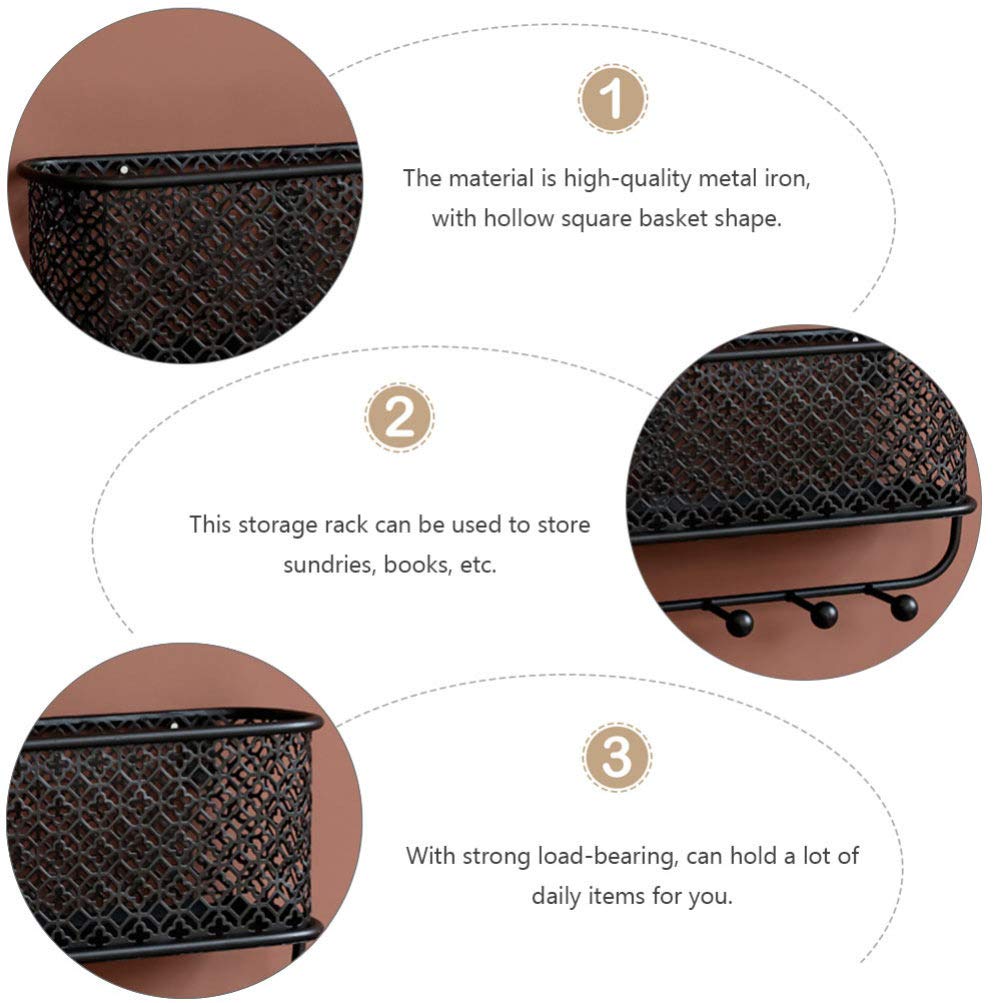 Farmhouse Wall Mounted Hooks & Basket Set - Black Metal Wire Entryway Organizer for Hallway, Mudroom, Bedroom, Bathroom & Laundry Room Storage | Rustic Home Decor & Space Saving Solution
