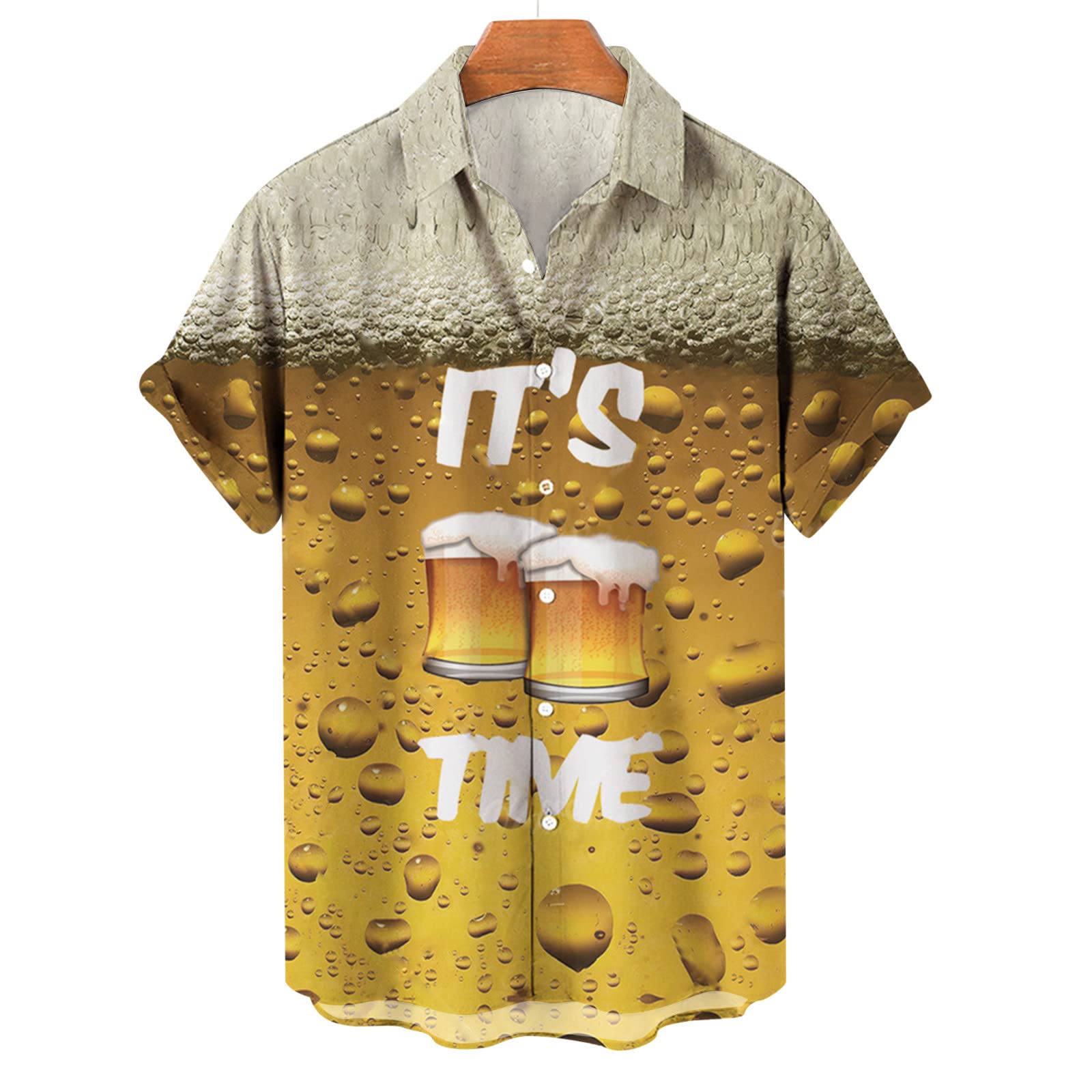 Hawaiian Men's Short Sleeve Casual Shirt - Breathable Summer Shirt for Business & Oktoberfest | Regular Fit Button Down Shirt in D Yellow (Size M) | Perfect for Beach Vacations, Outdoor Parties & Office Casual Wear
