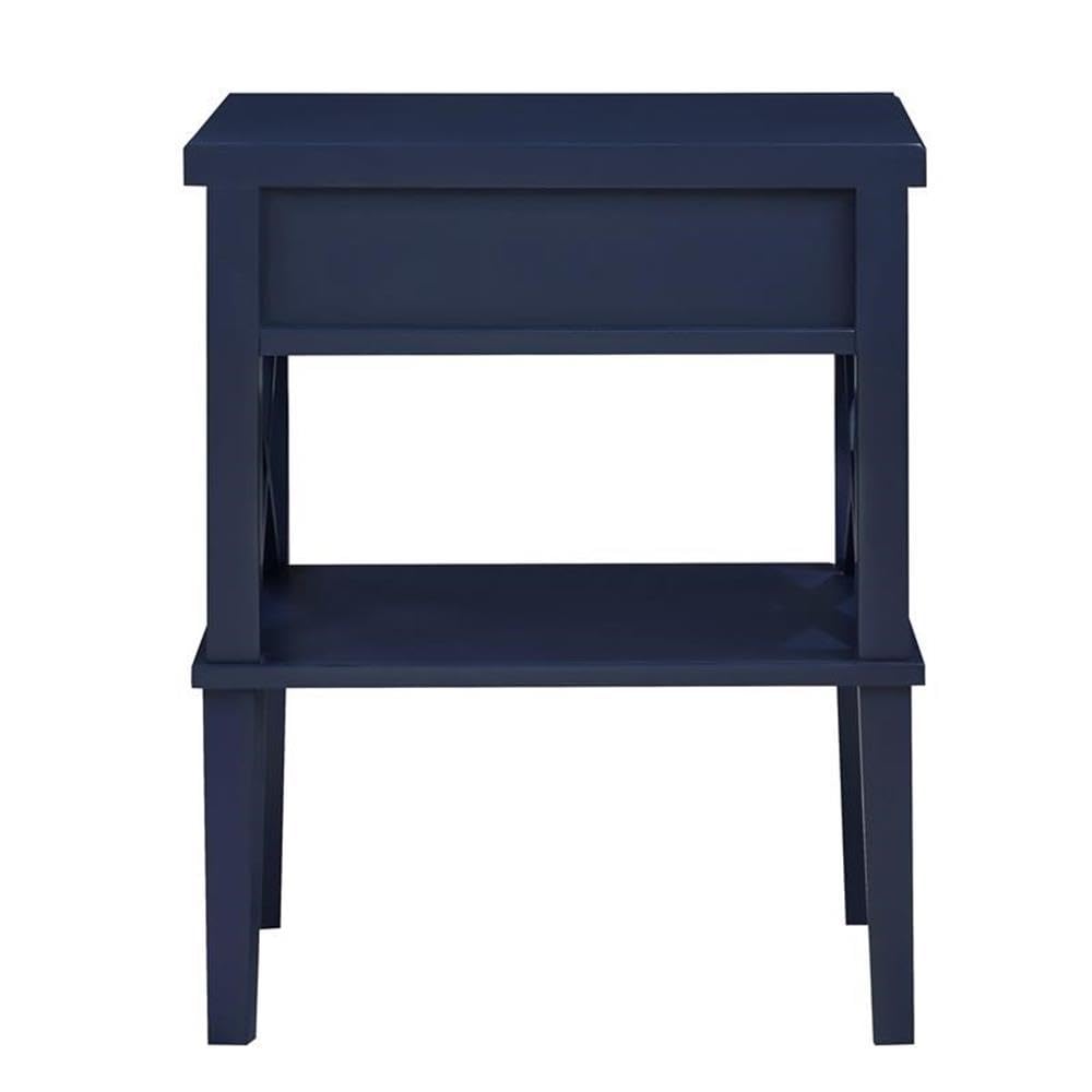Midnight Blue Wood Nightstand with Drawer and Storage Shelf - Stylish Bedside Table for Bedroom, Living Room, or Office