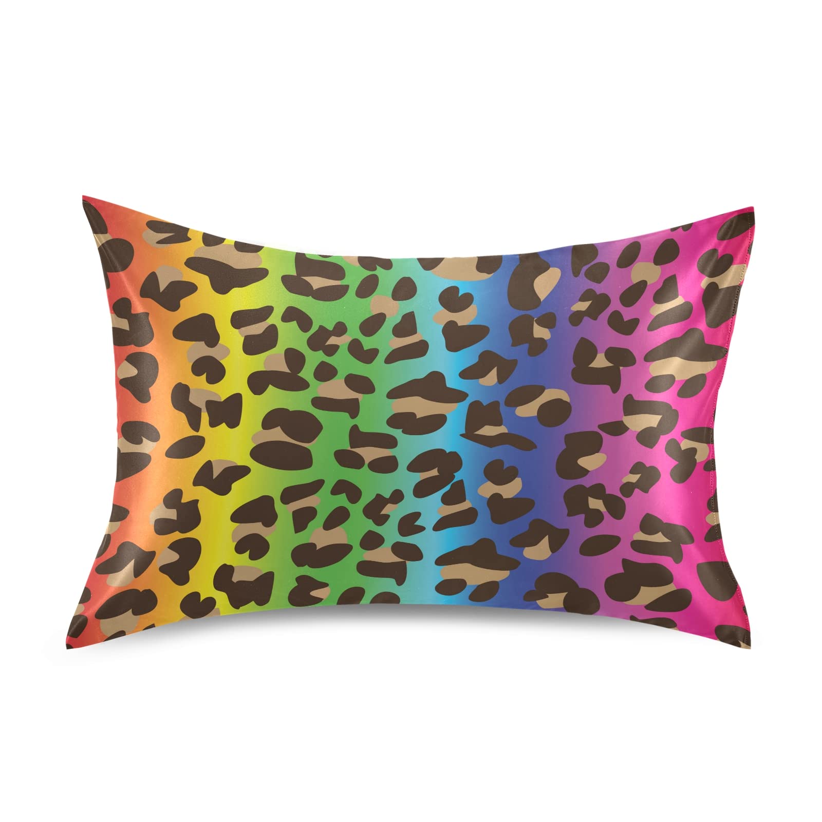 ALAZA Satin Pillowcase for Hair and Skin Care - Retro Rainbow Leopard Print Soft Pillow Cover - Standard Size 26x20 Inches - Perfect for Bedroom Decor & Gift Giving