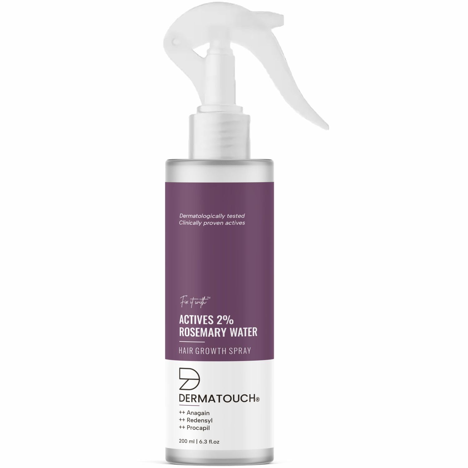 DERMATOUCH Rosemary Water Spray for Hair Growth (200ml) - 2% Active Rosemary, Redensyl, Anagain & Procapil Hair Mist | Reduces Hair Fall, Stimulates Growth, Adds Shine & Strengthens Hair | Perfect for Daily Hair Care, Scalp Treatment & Natural Hair Regrowth