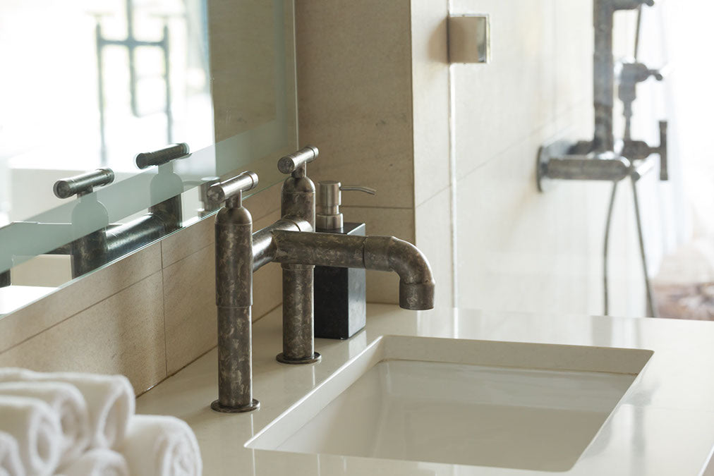 Deck Mount Lavatory Faucet with Elbow Spout - Modern Bathroom Sink Faucet for Home & Commercial Use | Perfect for Vanities, Powder Rooms & Restrooms