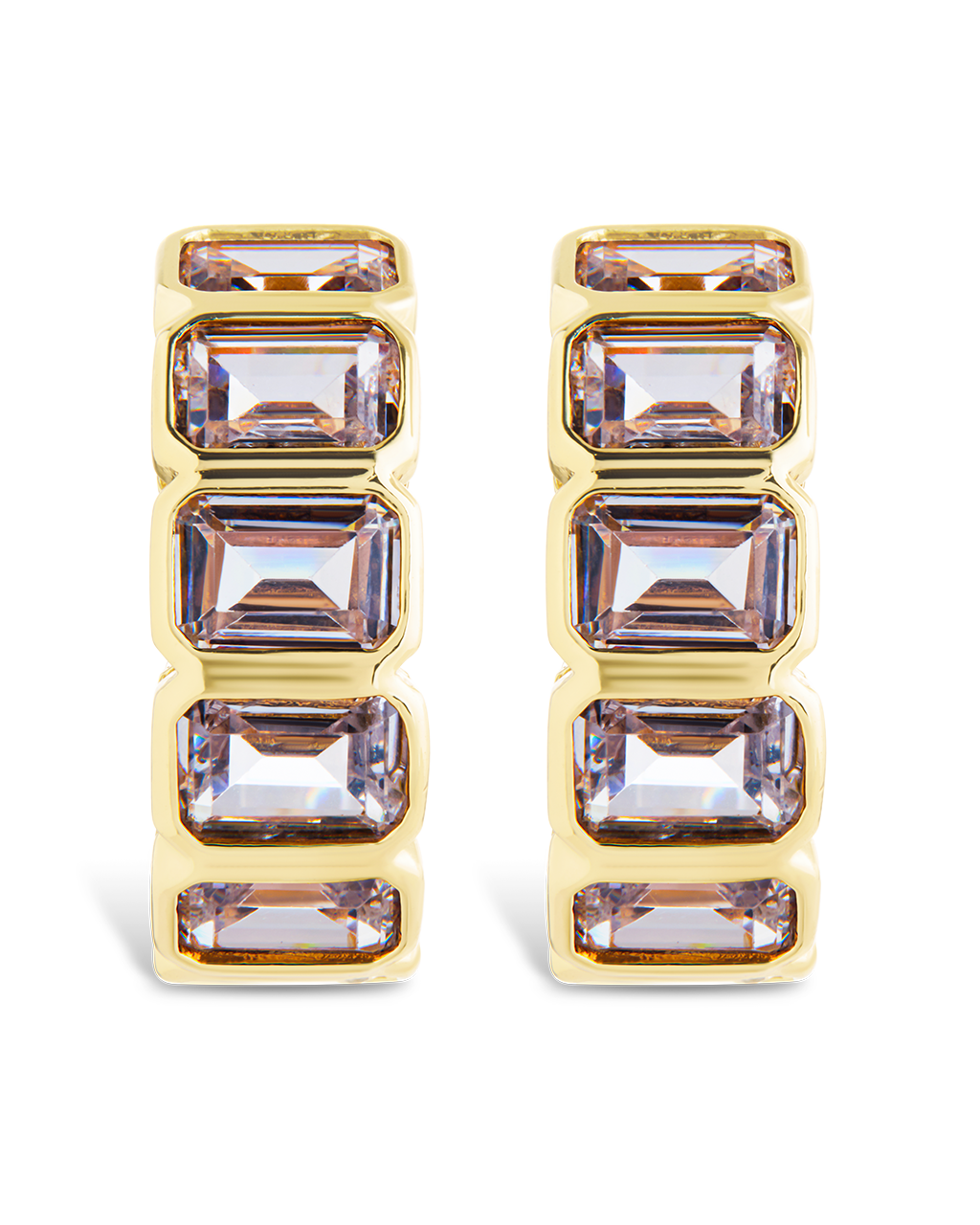 Nyssa Bezel CZ Station Hoop Earrings for Women - Cubic Zirconia Gold Plated Dangle Earrings - Elegant Jewelry Gift for Birthday, Anniversary & Special Occasions