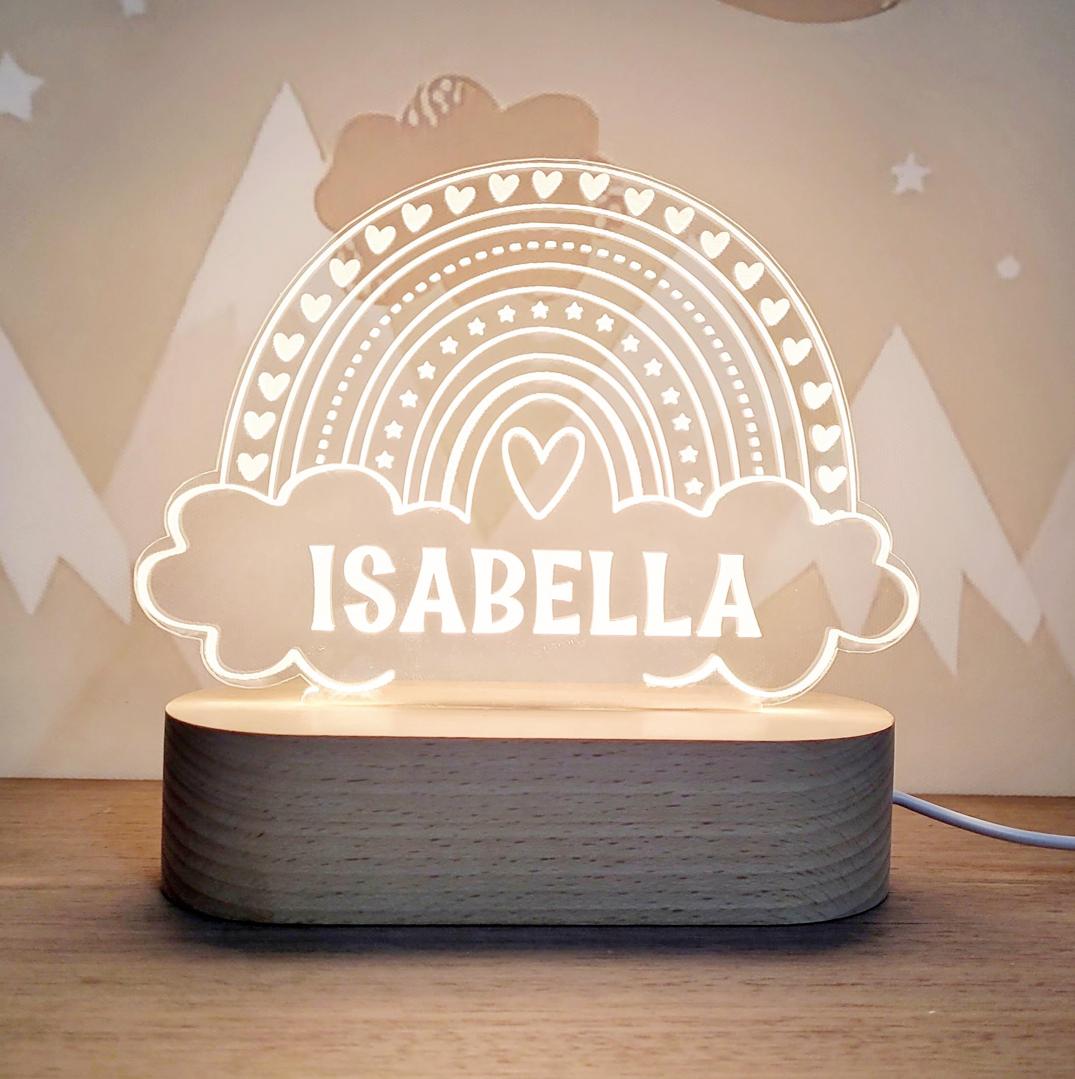 Personalized Night Light for Kids - Custom Name Baby Gift with Cloud, Butterfly, Rainbow, Moon & Stars Design - Perfect Nursery Decor & Unique Birthday Present for Baby Girls & Boys