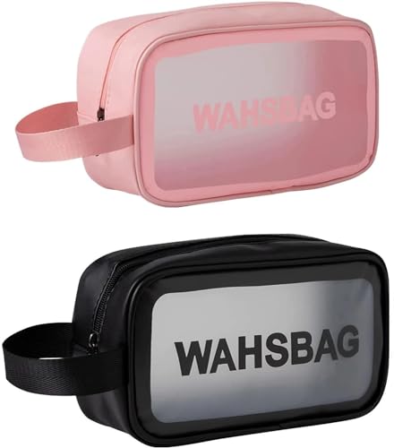 HEYMAZA Transparent Waterproof Cosmetic Wash Bag - Travel Makeup Pouch with Zipper, Portable Toiletry Organizer for Women (Small Pink/Black) | Ideal for Gym, Beach, Camping & Air Travel