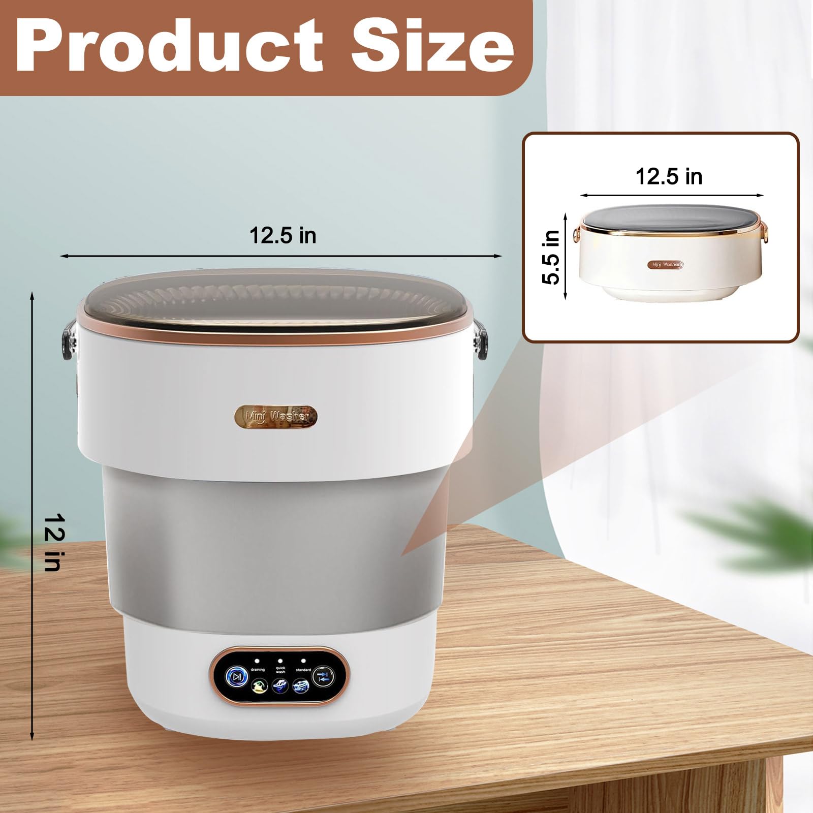 Portable Mini Washing Machine 13L with Spin Basket - Foldable Travel Washer for Underwear, Baby Clothes & Socks - Perfect for Camping, Dorms, Apartments & RV Life - Compact Laundry Solution for Small Spaces