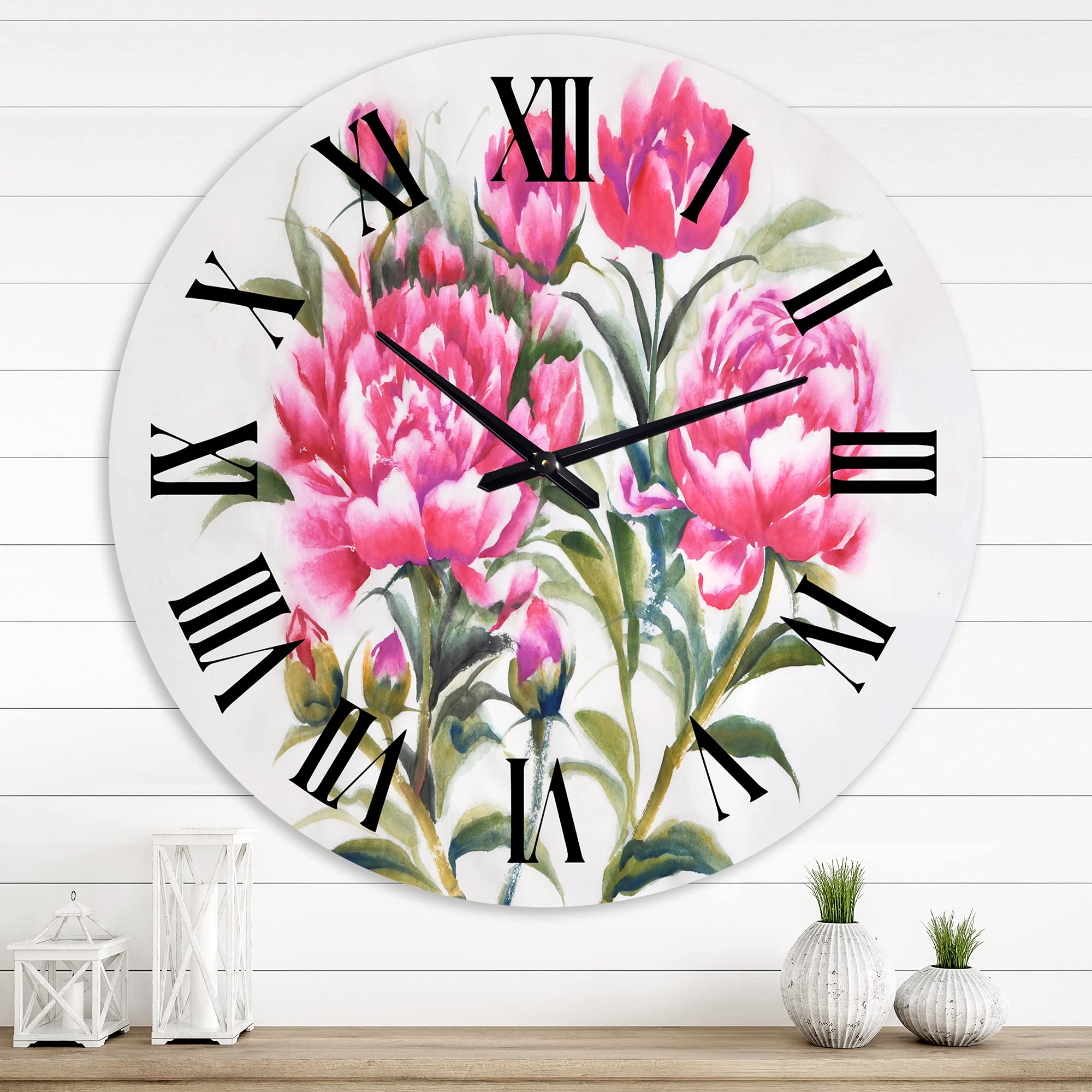 Large Purple Peonies Floral Wall Clock - Traditional Kitchen Decor, Botanical Design for Home & Office | Perfect for Living Room, Bedroom, or Dining Area